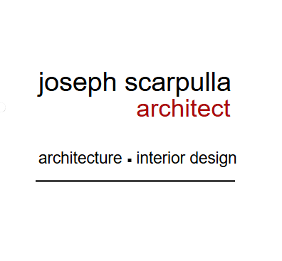 Business card for Joseph Scarpulla, architect, with text indicating architecture and interior design services.