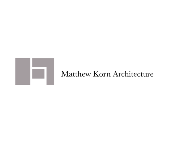 Logo of Matthew Korn Architecture with a stylized gray geometric design and text