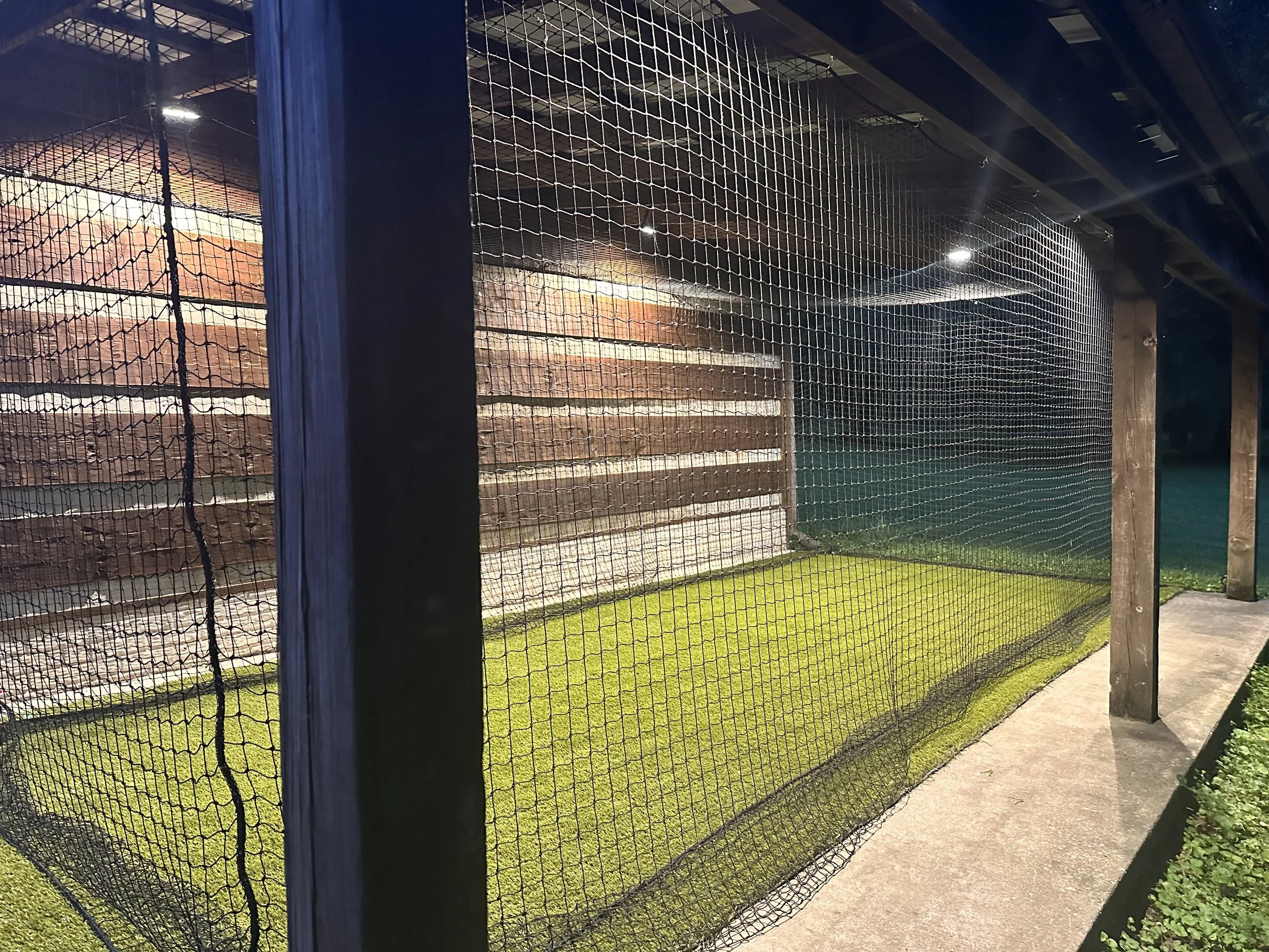 custom batting cage in small space with turf