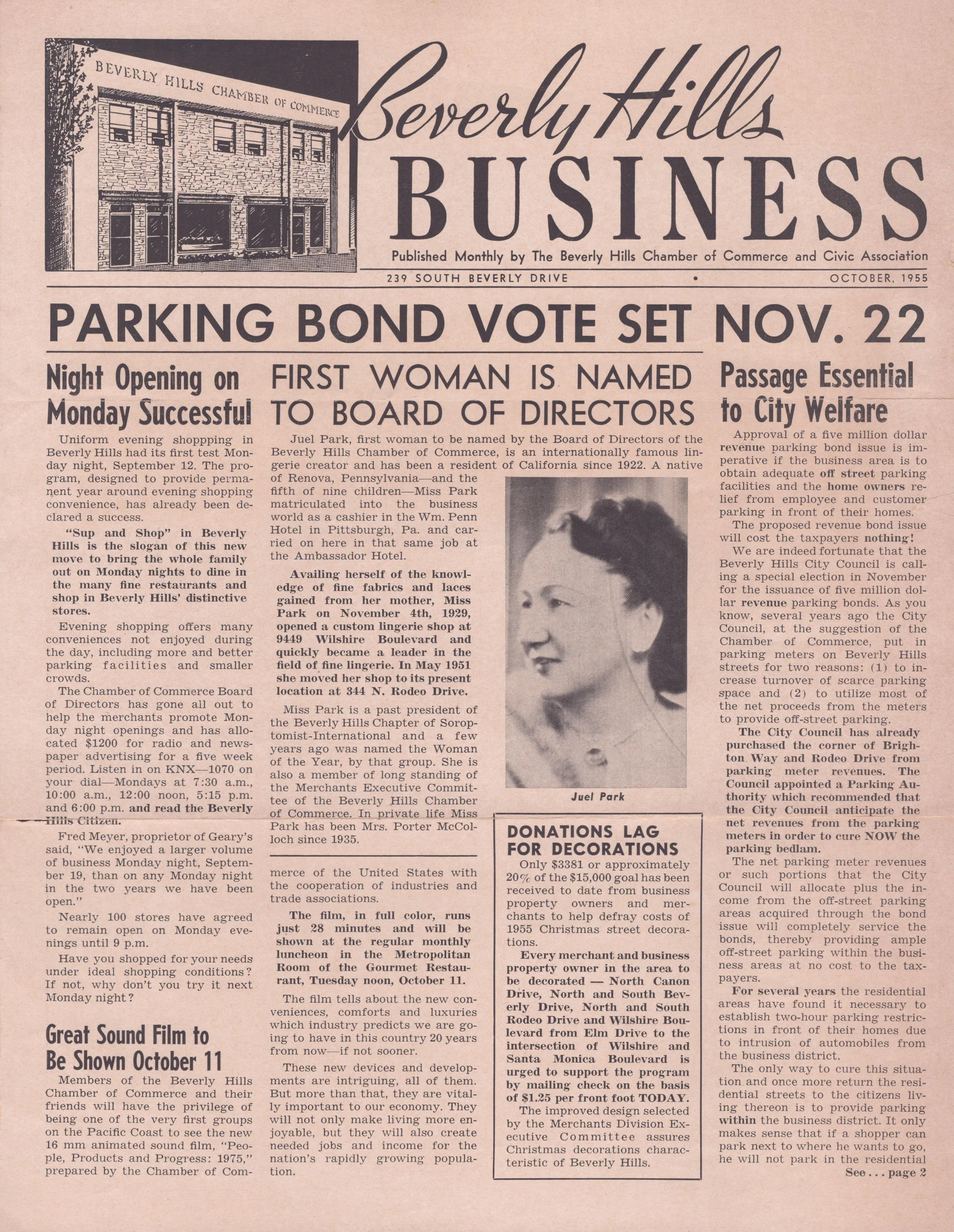 JUEL PARK: FIRST WOMAN IS NAMED TO BOARD OF DIRECTORS 