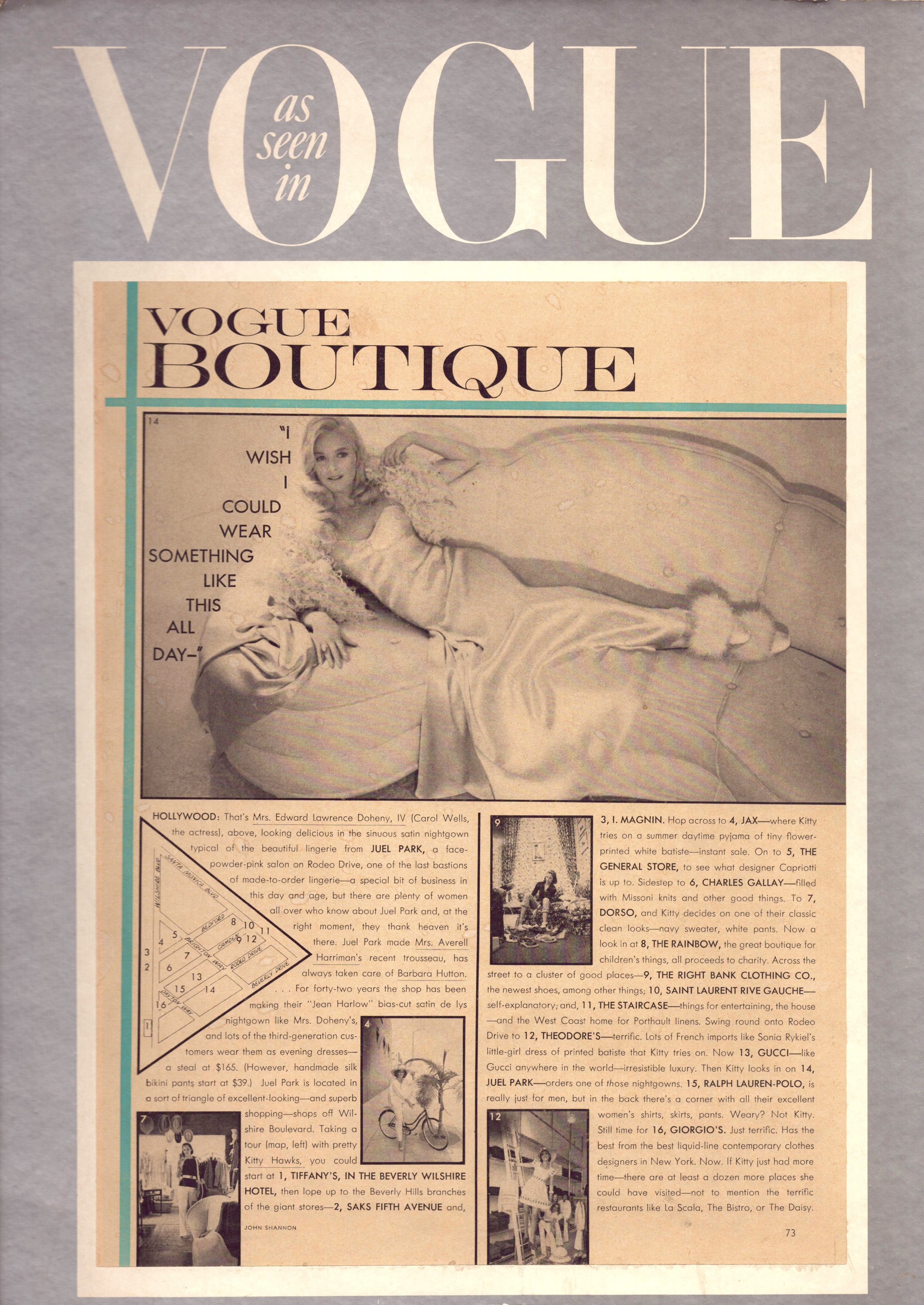 CIRCA EARLY 1960'S - CAROLE WELLS IN JUEL PARK FOR VOGUE MAGAZINE