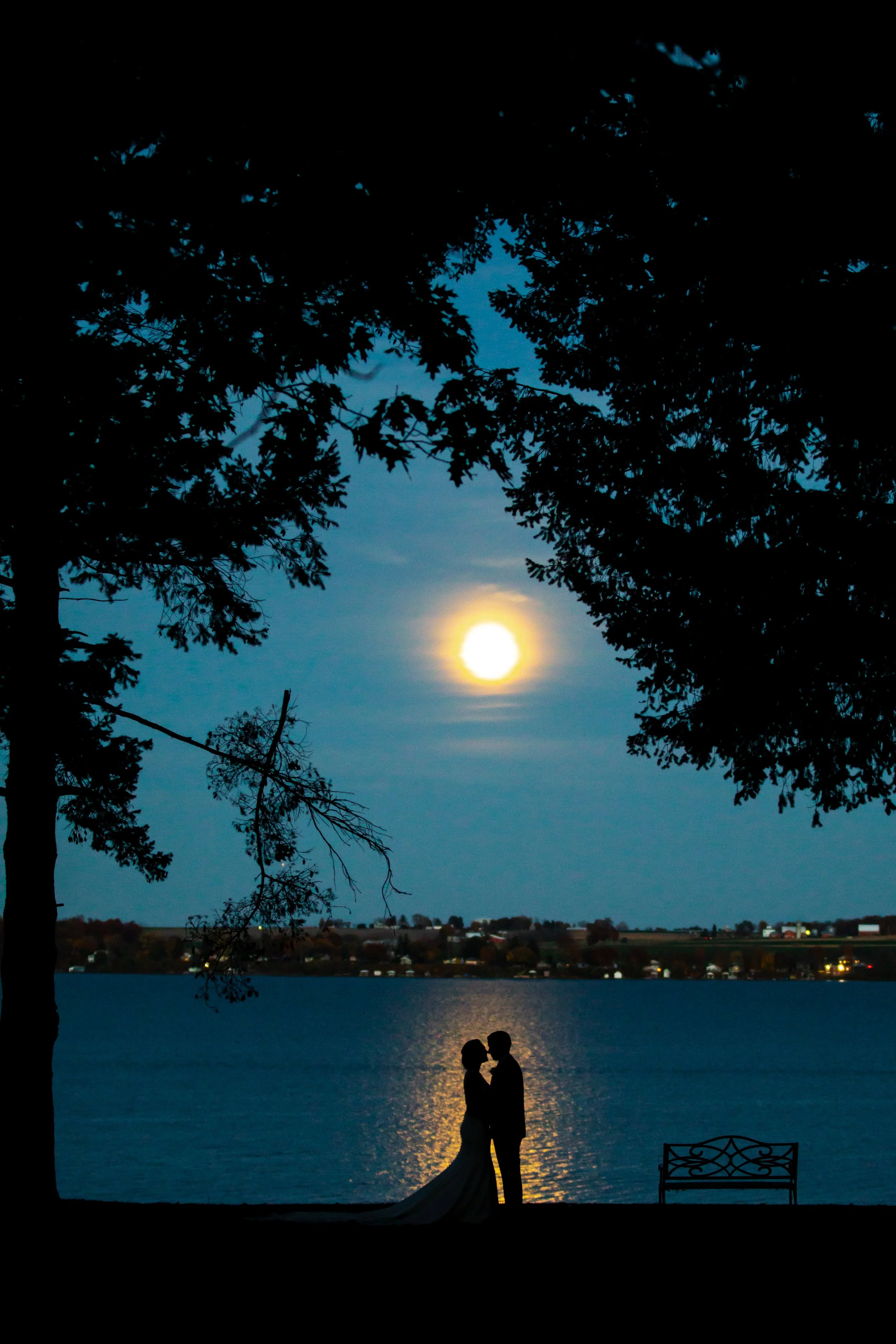 Silhouette of a couple after they were married at a Belhurst Castle in Geneva NY 