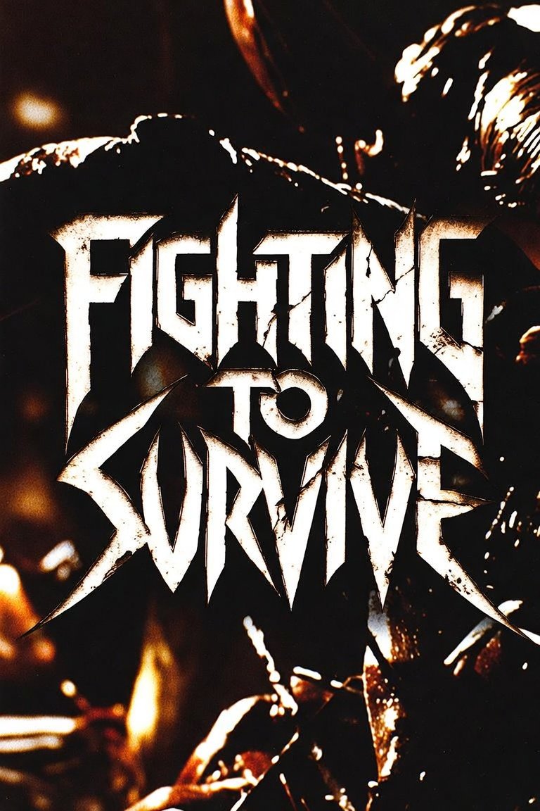 Title art for the animated series 'Fighting to Survive' with jagged, distressed white text on a dark background.
