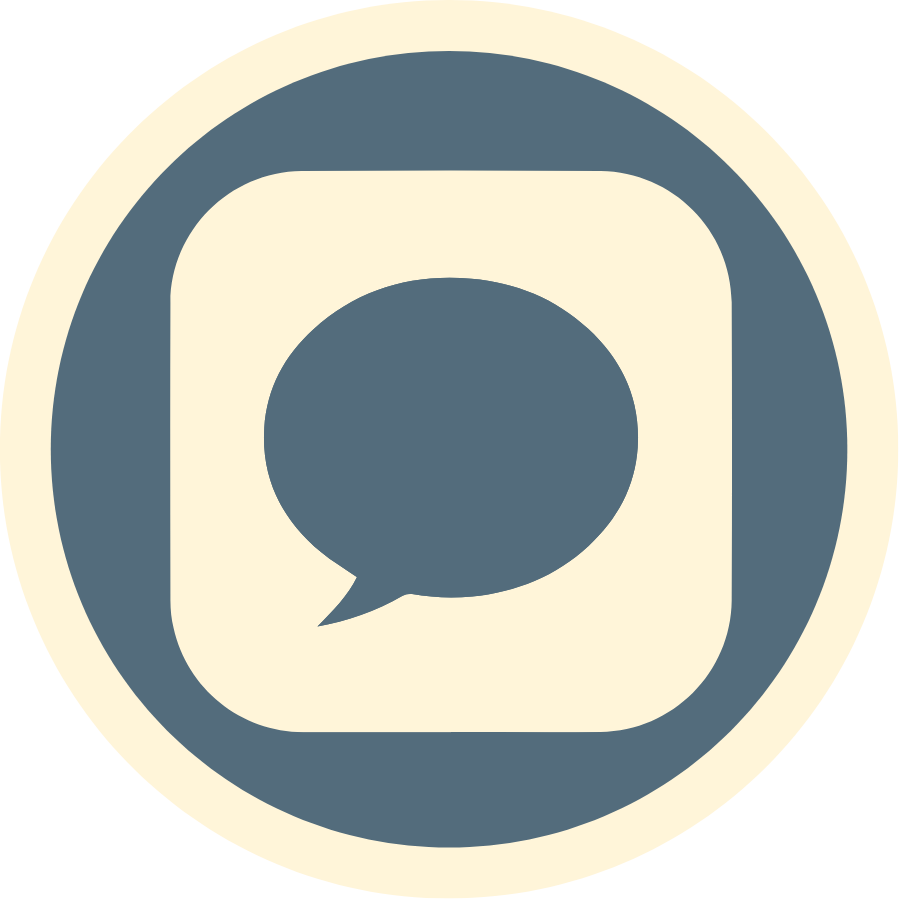 A round icon resembling the Instagram logo with a speech bubble inside it.