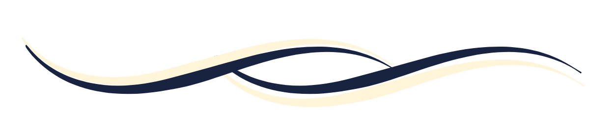 Stylized wave design with dark blue and beige curves.