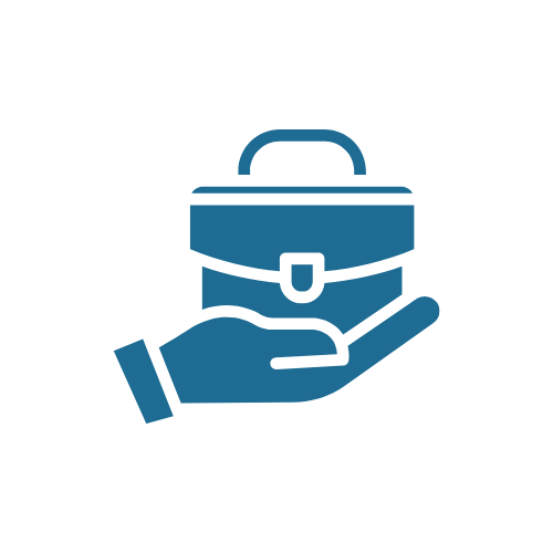 Icon of a hand holding a briefcase.