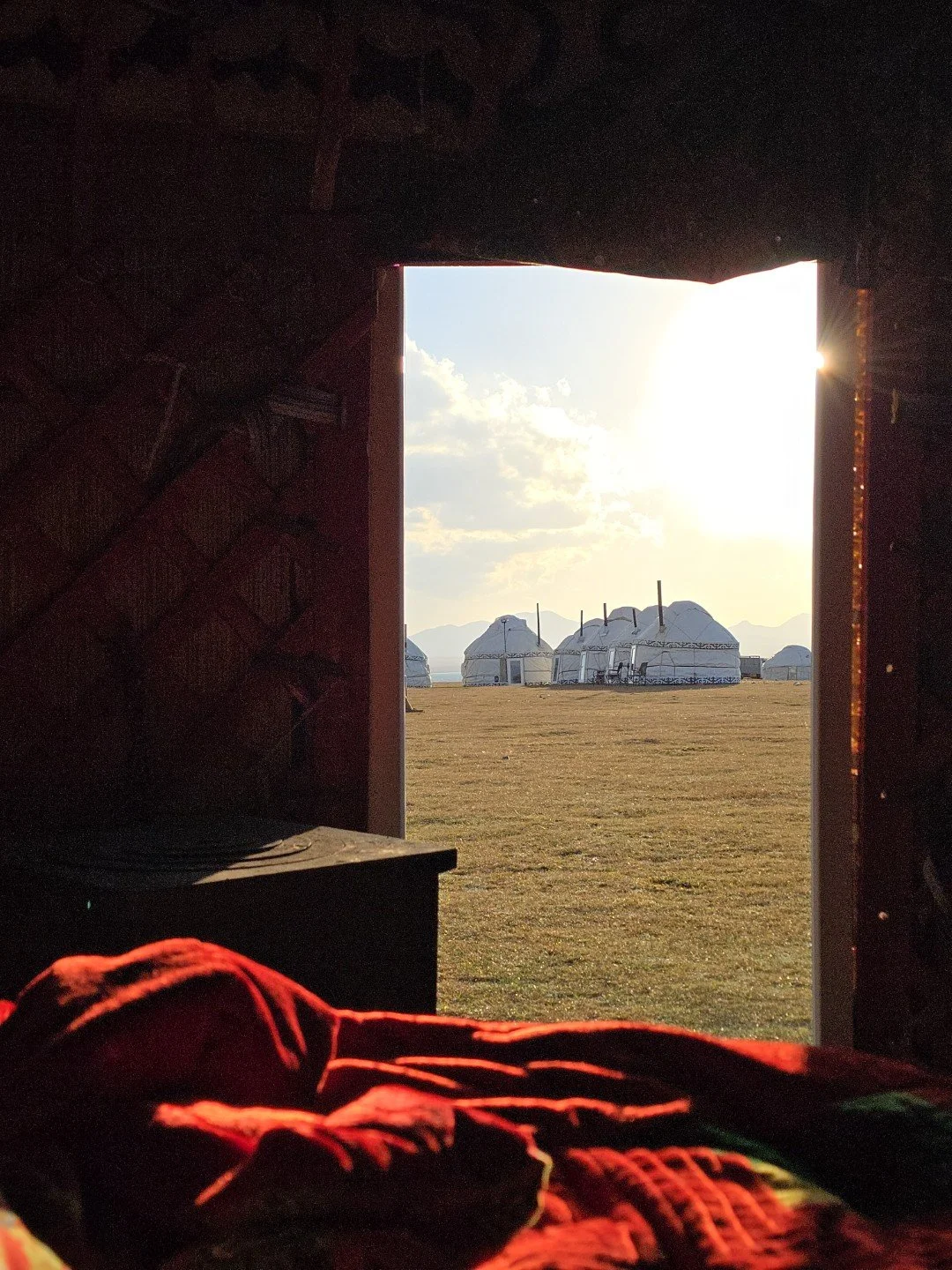 View from a luxury yurt featured in the tours nomads of the high road and the world nomad games by apricot adventures