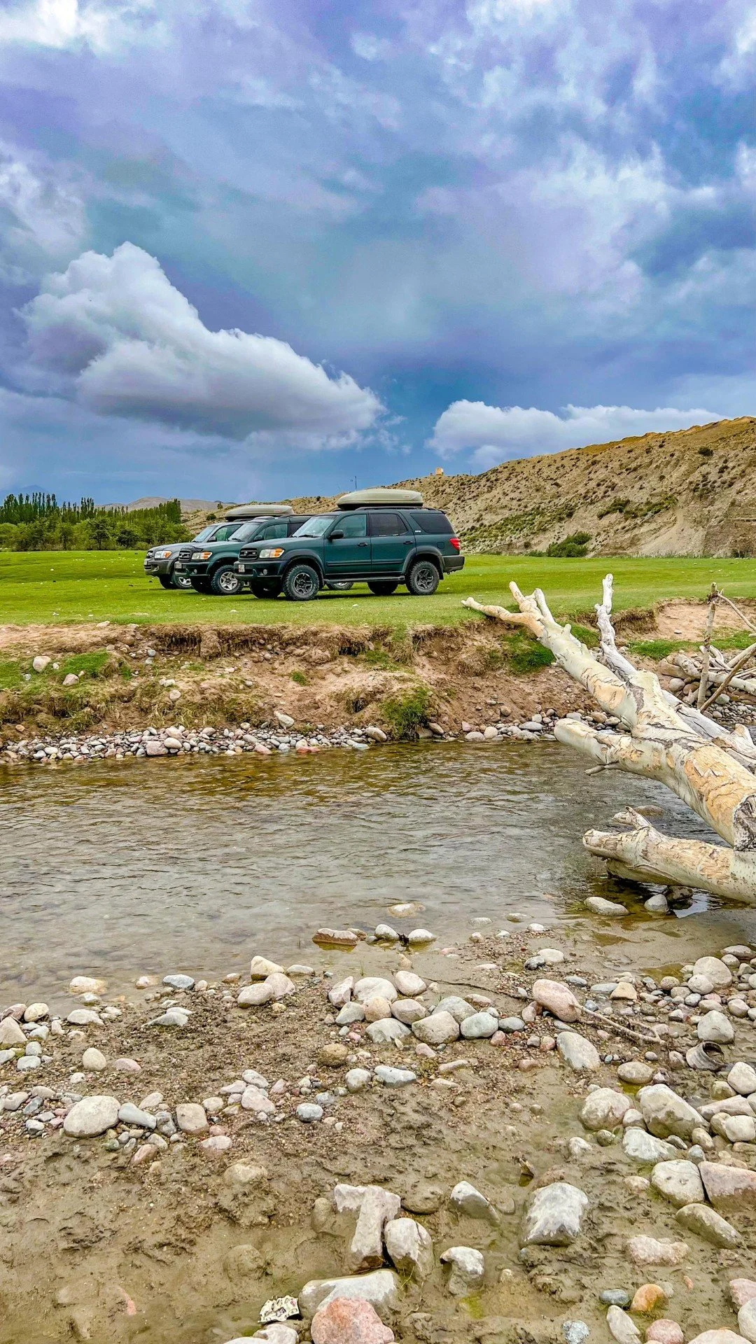 Comfortable convoy of Toyota Landcruisers or Sequoias used by Apricot Adventures tours in Central Asia