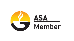 ASA Member logo with a stylized steaming cup of coffee or tea in a circle, featuring black and yellow colors.