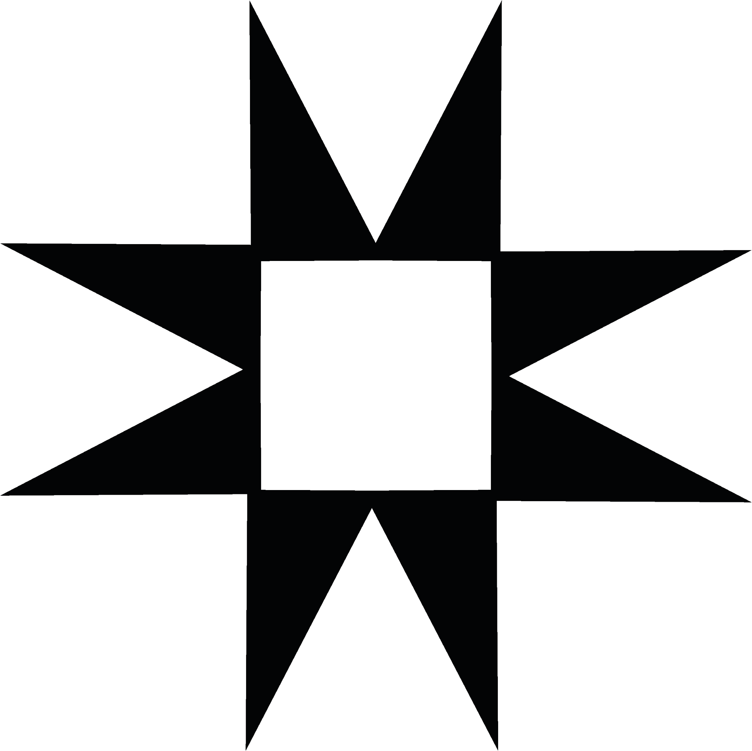 Dibujo geométrico de un cuadrado delineado, con secciones divididas por líneas verticales, horizontales y semicirculares.