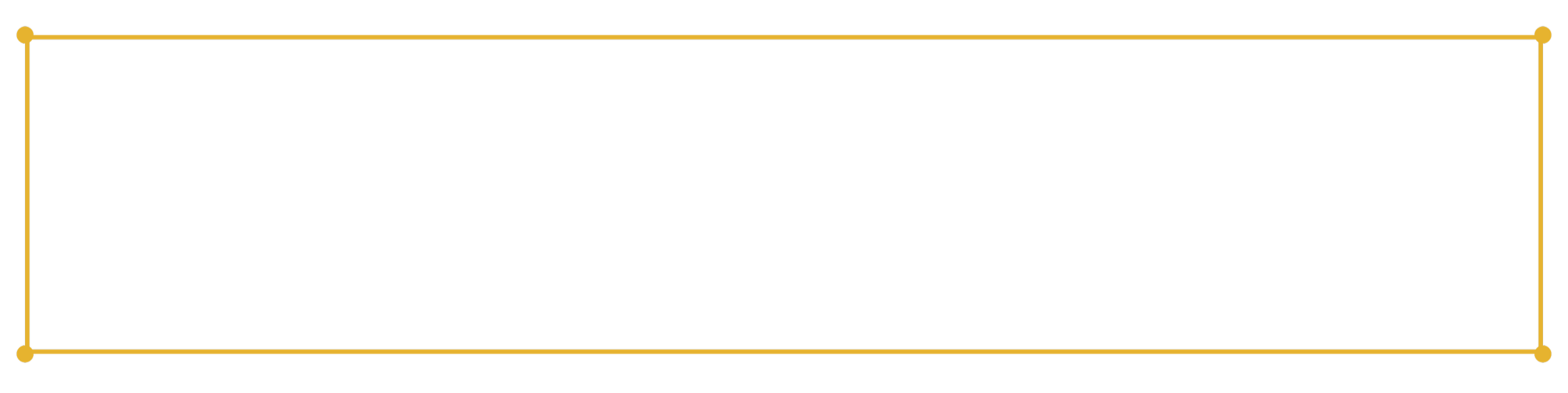 Black rectangular banner with gold border and small gold circles at the corners.