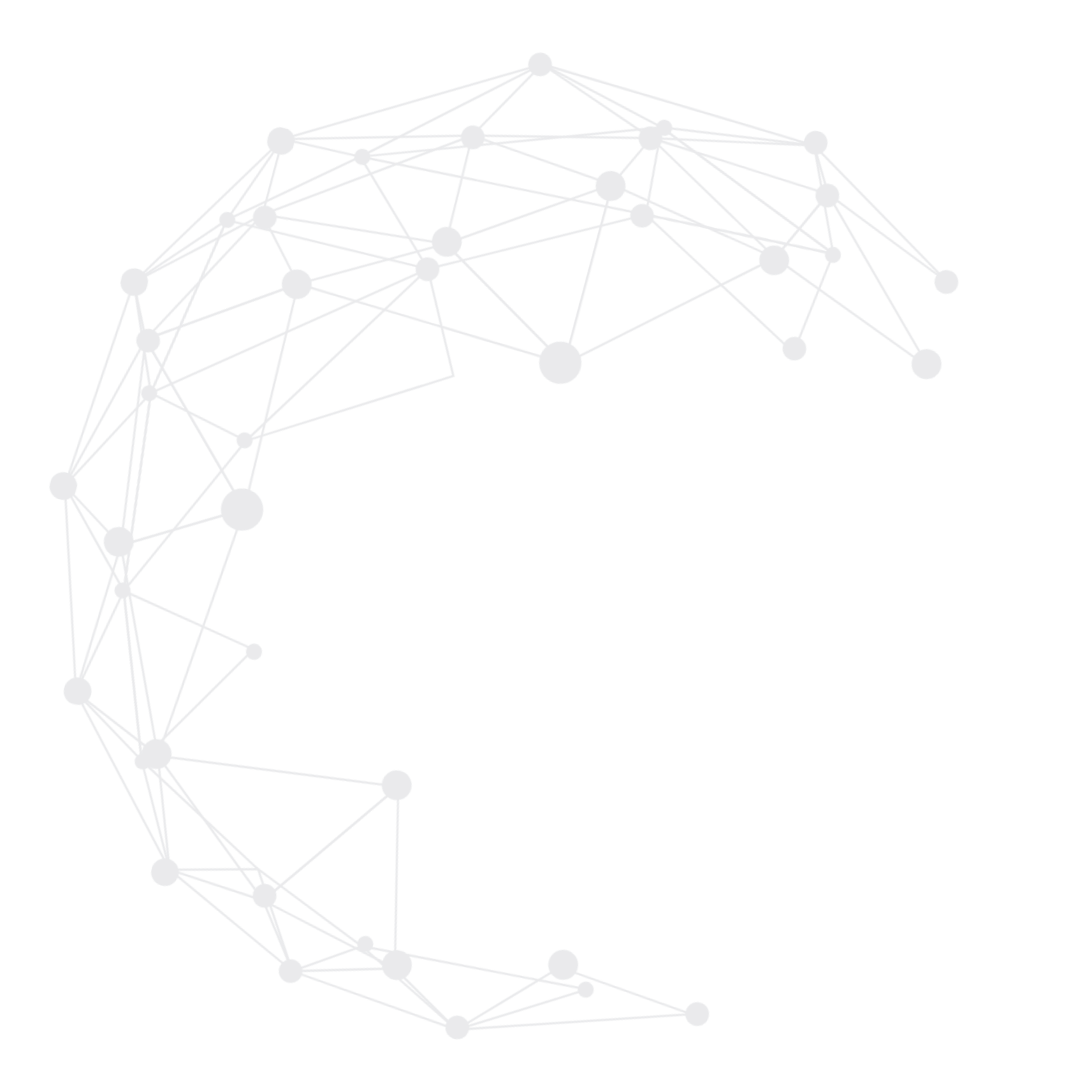 Digital illustration of a circular shape made of interconnected nodes and lines.