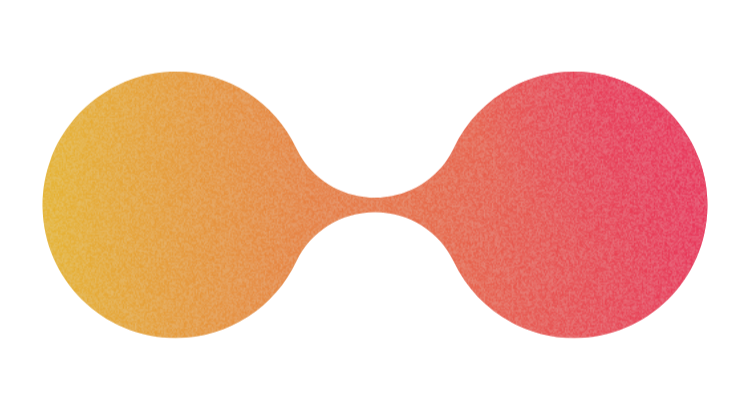 A graphic with two interconnected circles, gradient pink to yellow.