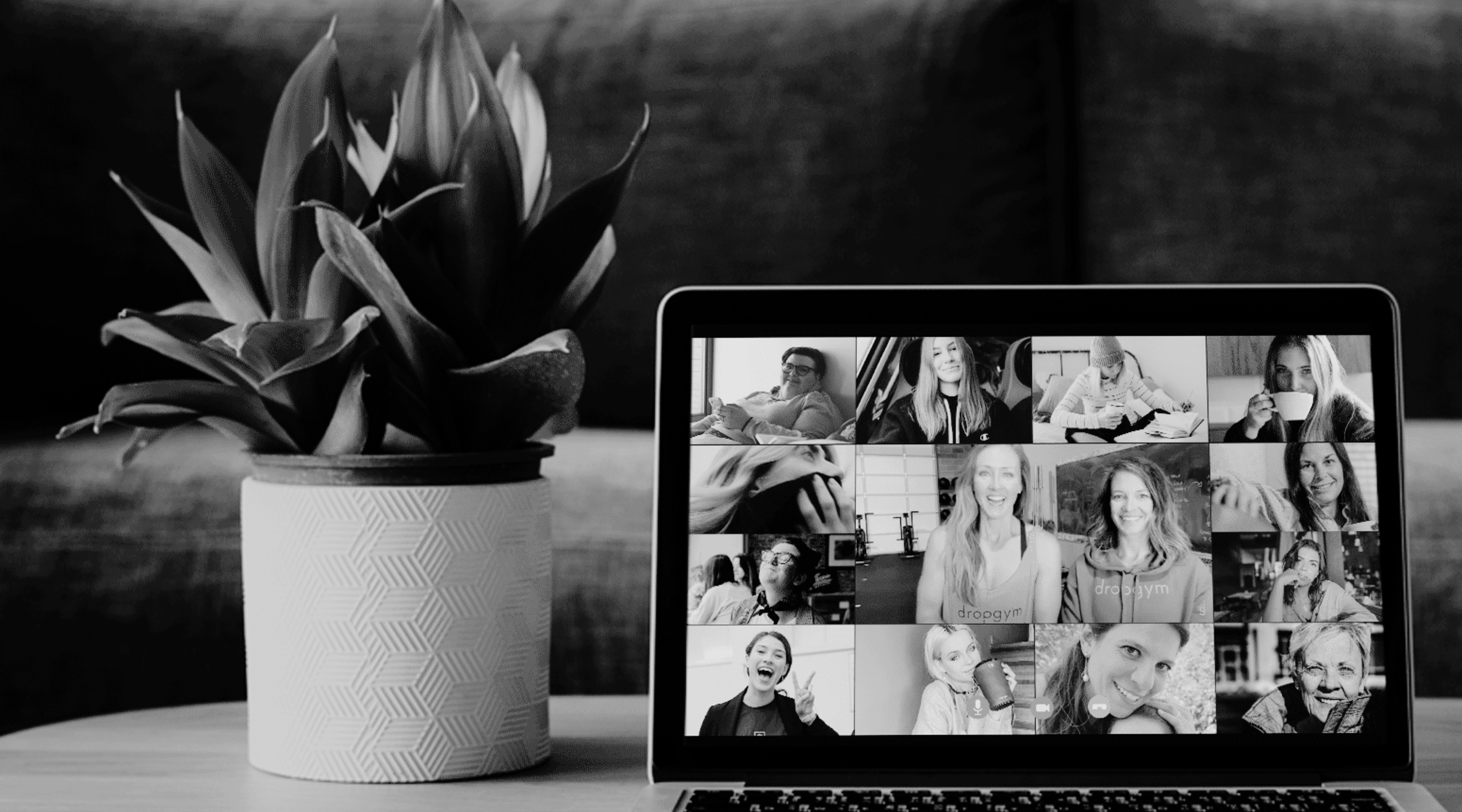 Laptop with women in a zoom call meeting for the women's online book club gather