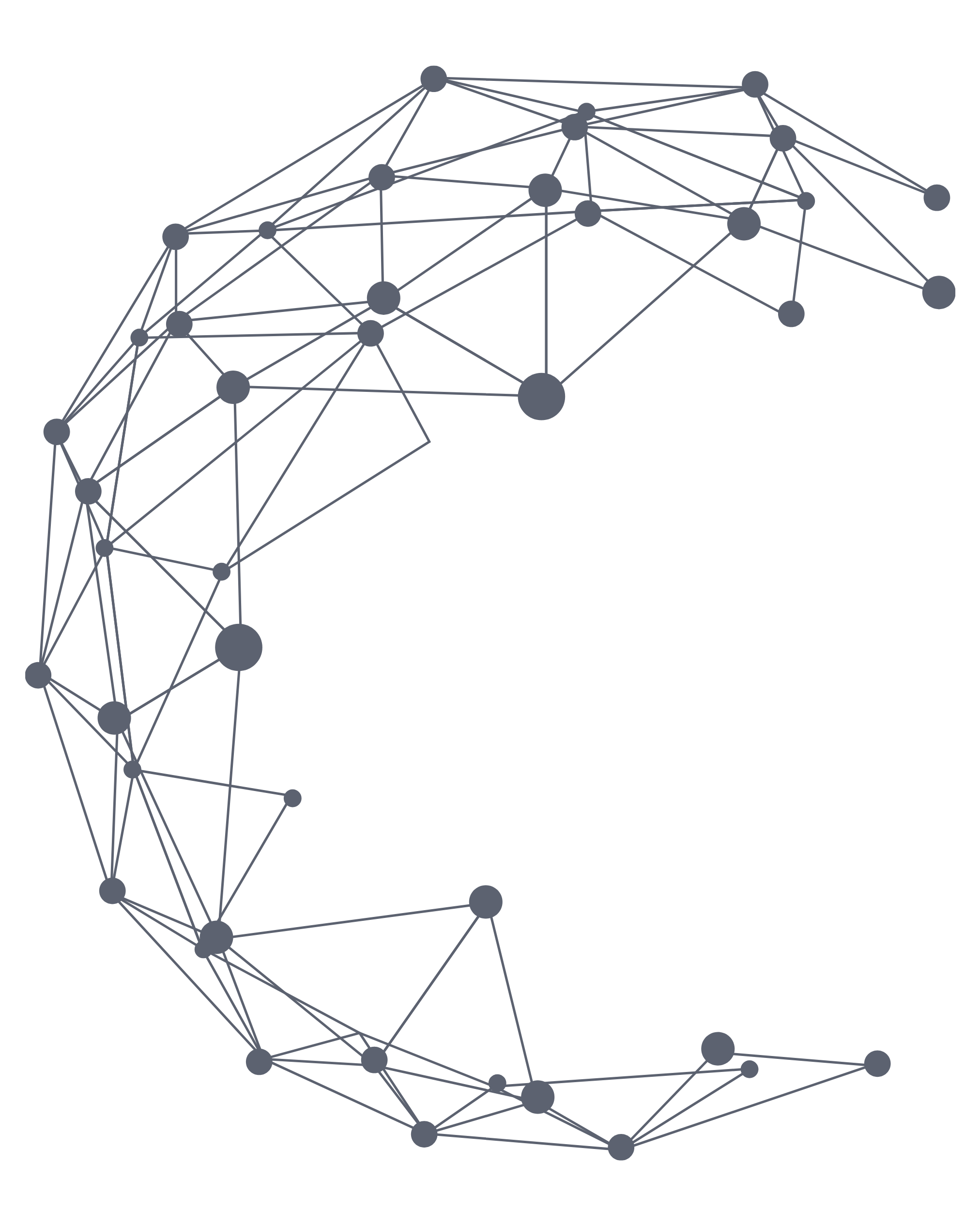 Grey circular polygon made of interconnected dots and lines, showing the connection of body breath and being.