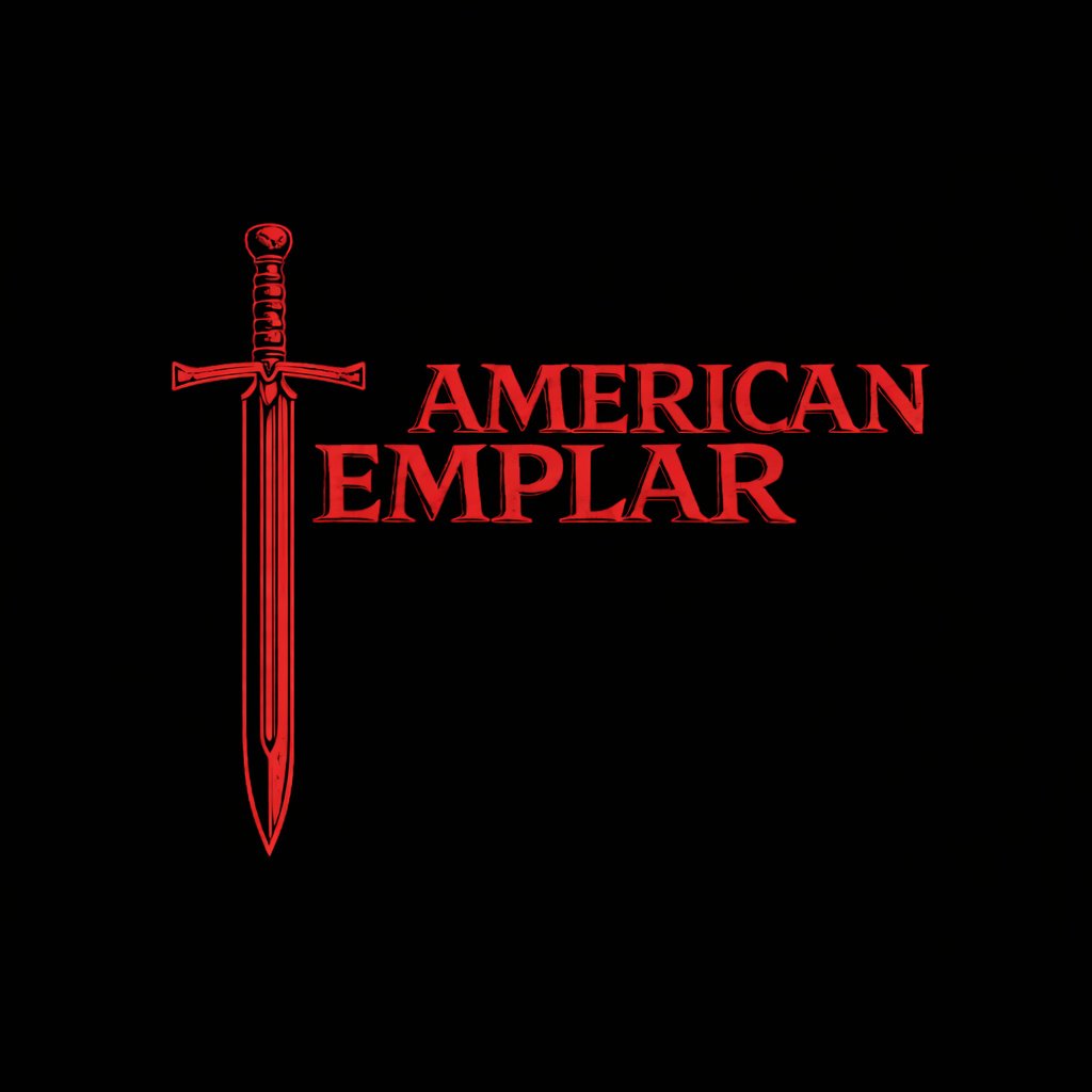 The image features a black background with red text and a sword graphic. The sword is positioned vertically on the left side and intersects with the word "AMERICAN" which is written in large red capital letters. The words "EMPLAR" are also written in large red capital letters, with "AMERICAN" positioned above "EMPLAR".