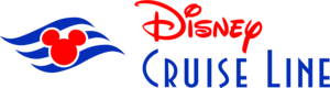 Disney Cruise Line logo featuring a red Mickey Mouse shape with blue wings and text.