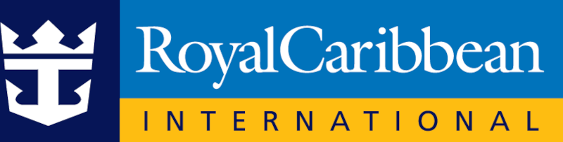 Royal Caribbean International logo with a blue background, white crown and anchor emblem, and yellow banner with black text.