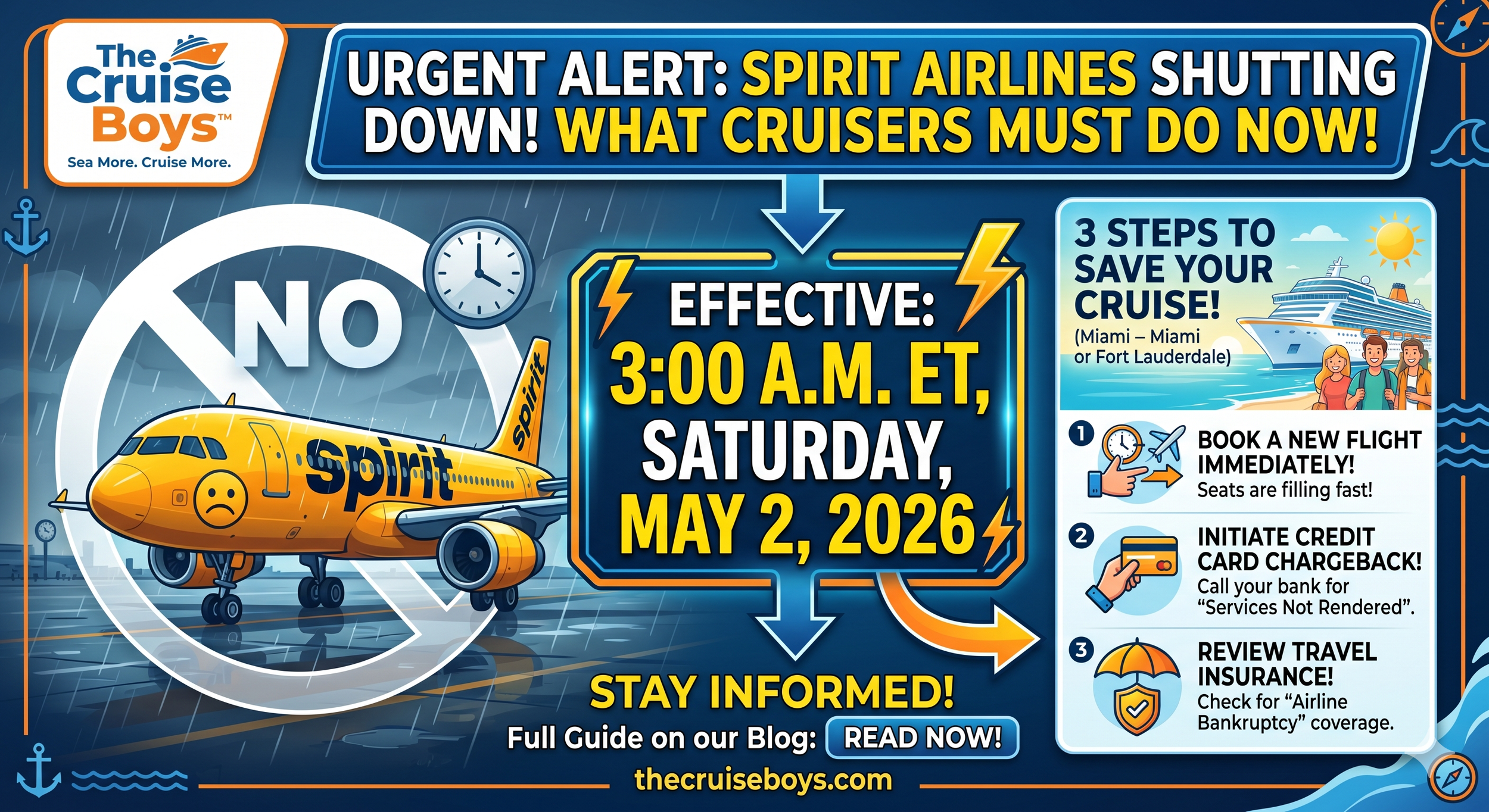 BREAKING: Spirit Airlines Shutting Down – Here Is What Cruisers Need to Do NOW