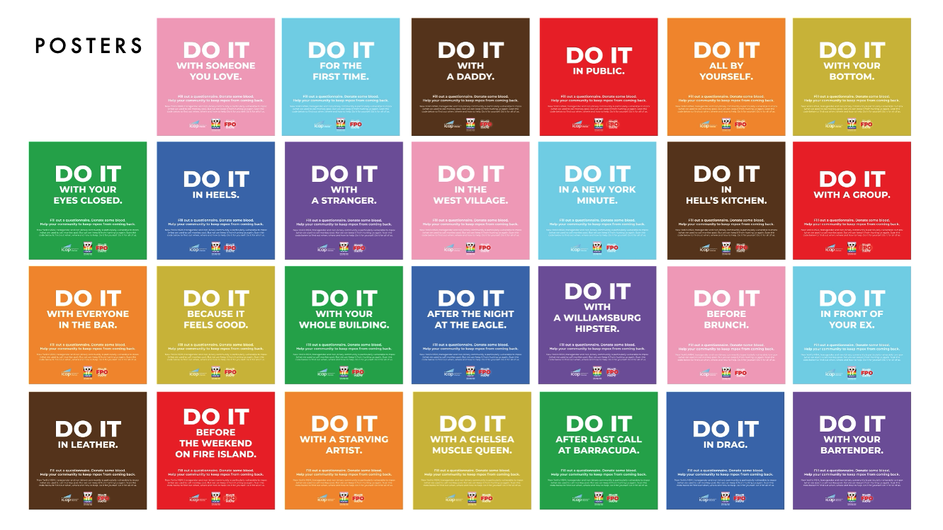 A colorful collection of posters with different messages and instructions, each in a different color, related to various activities or scenarios.