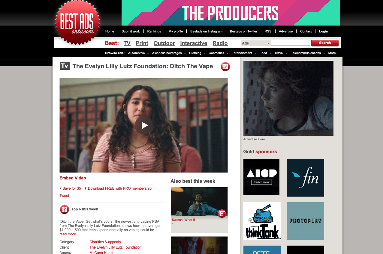 Screenshot of a website called Best Ads, featuring a video thumbnail of a young girl speaking in a gymnasium, alongside various advertisements and article sections.