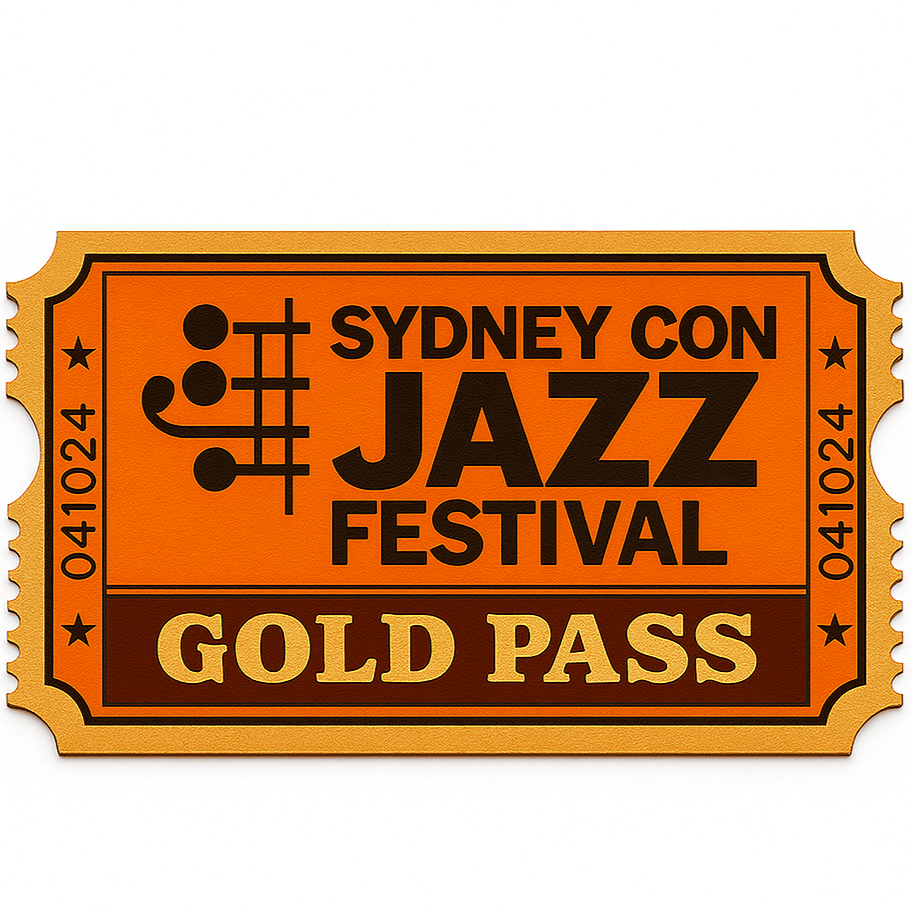 Orange ticket for the Sydney Con Jazz Festival, marked as a Gold Pass.