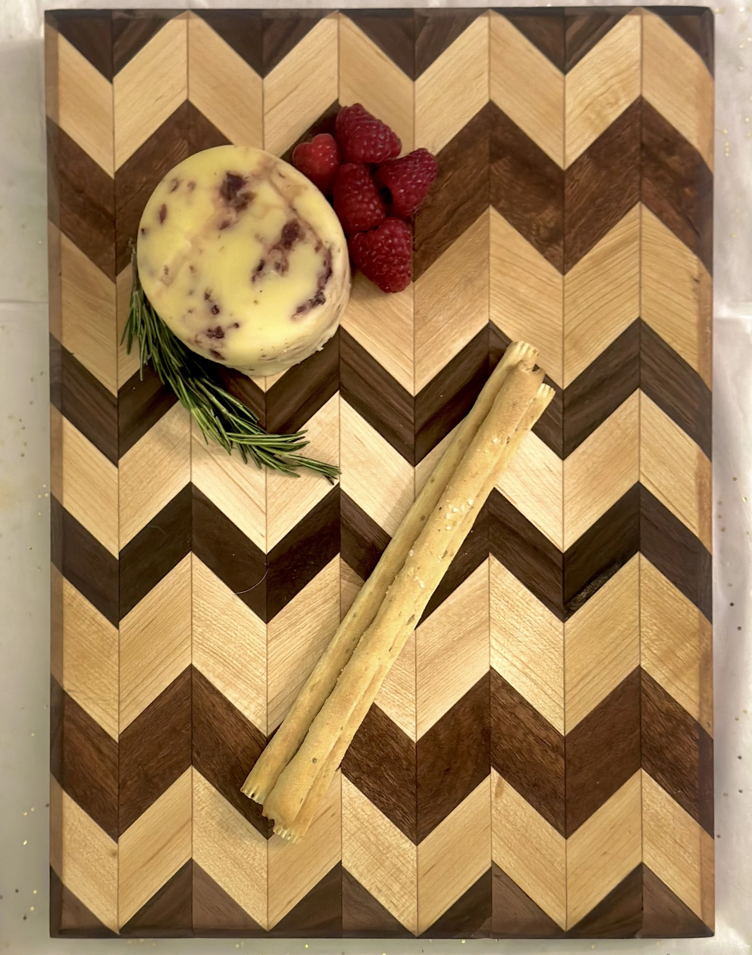 Chevron Edge-Grain Cutting / Charcuterie Board with Finger Holds