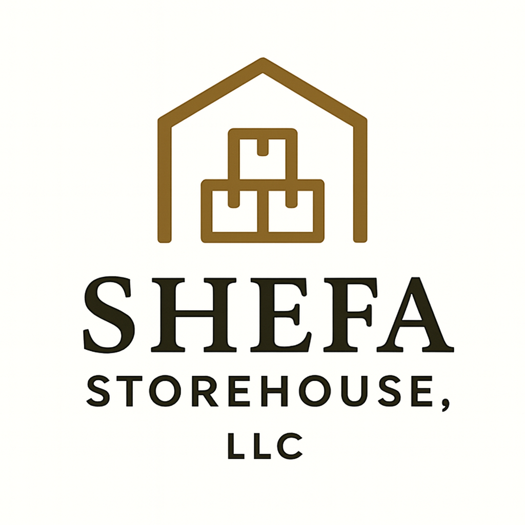 Logo of Shefa Storehouse LLC featuring a house outline with stacked boxes inside.