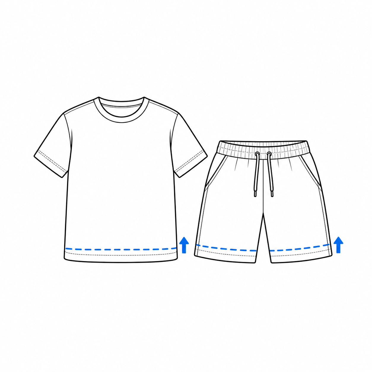 Casual top and shorts length shortening diagram