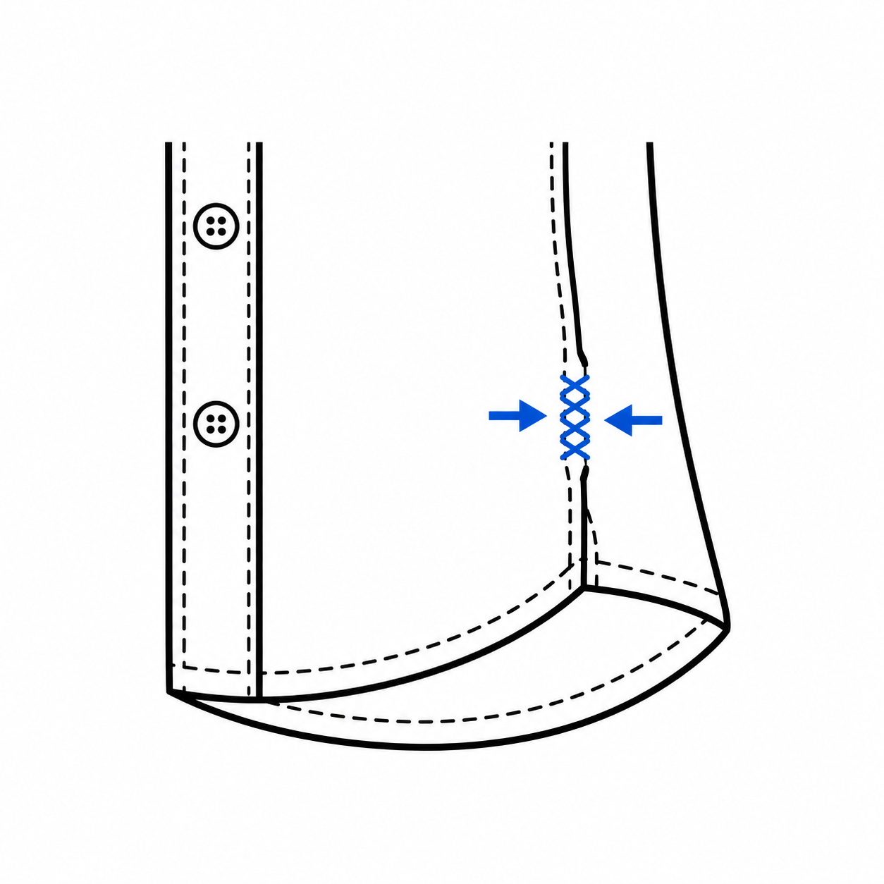 Shirt open seam repair diagram