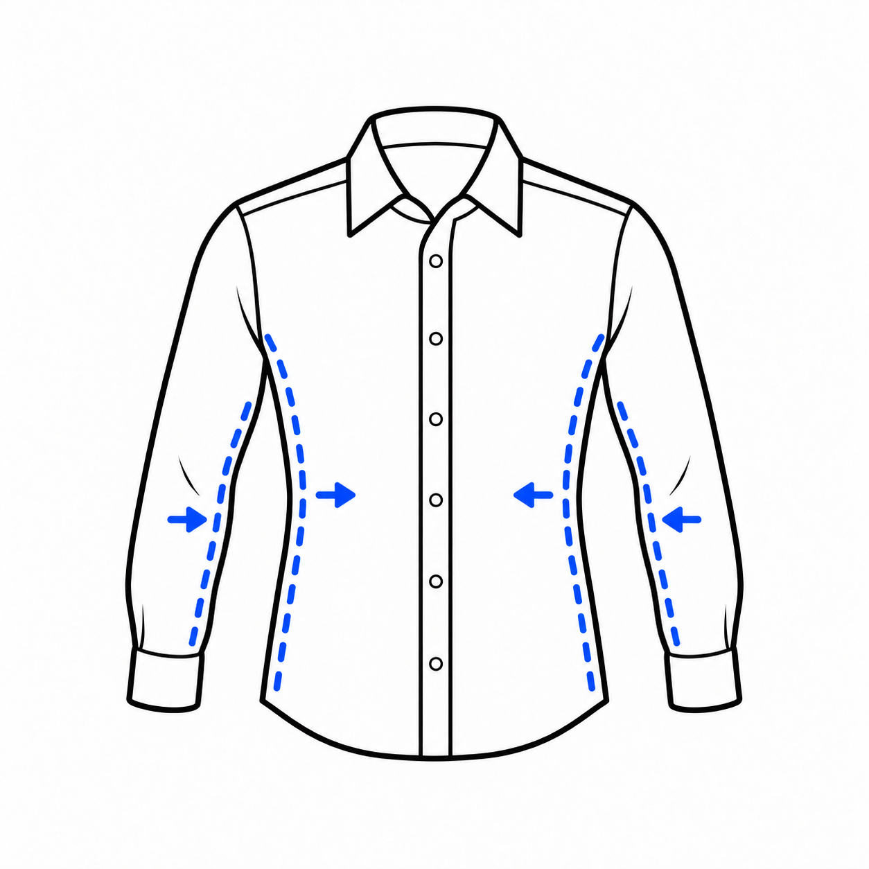 Shirt side and sleeve take-in diagram