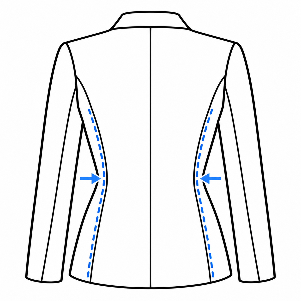 Jacket back side-seam take-in diagram