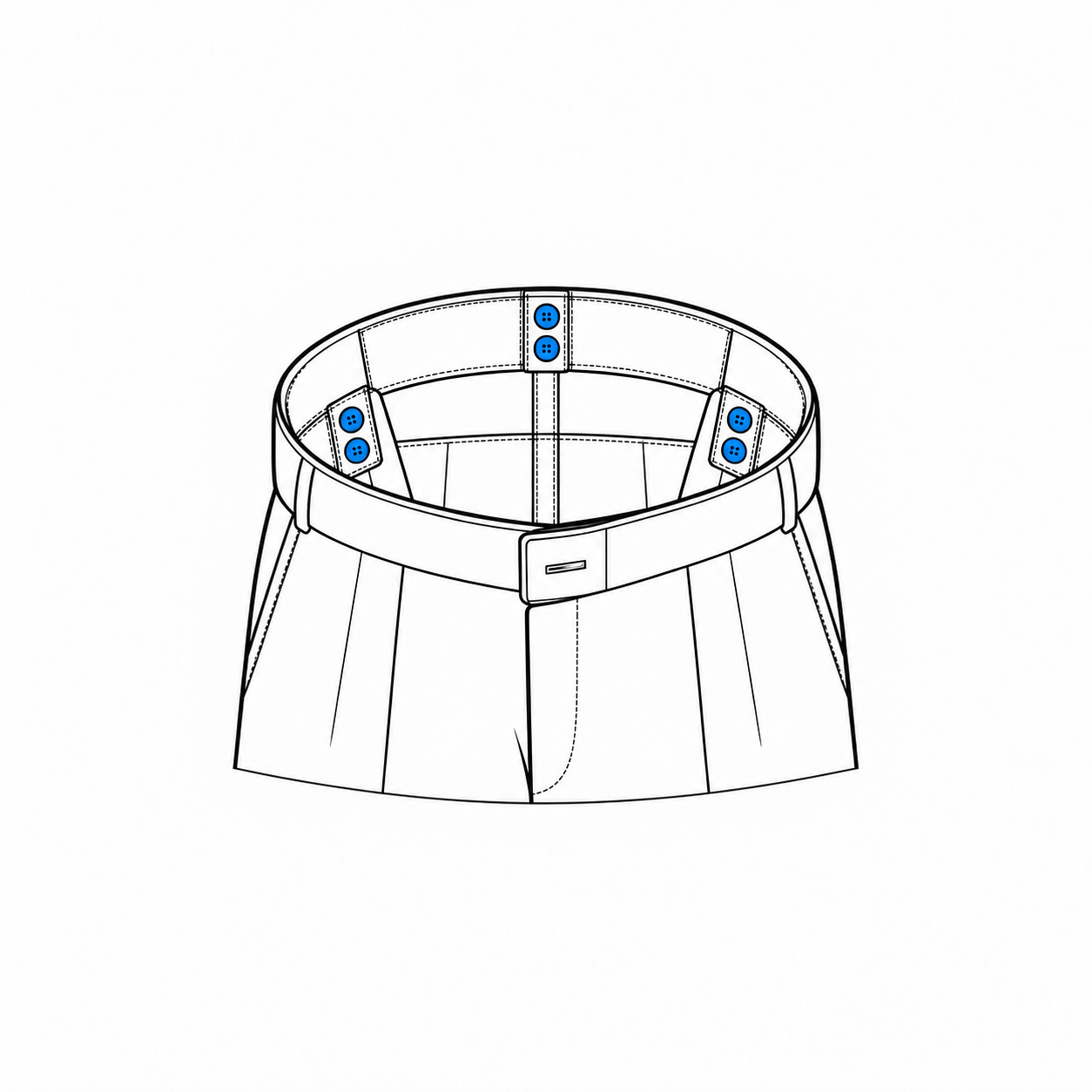 Six suspender buttons inside dress pants waistband diagram