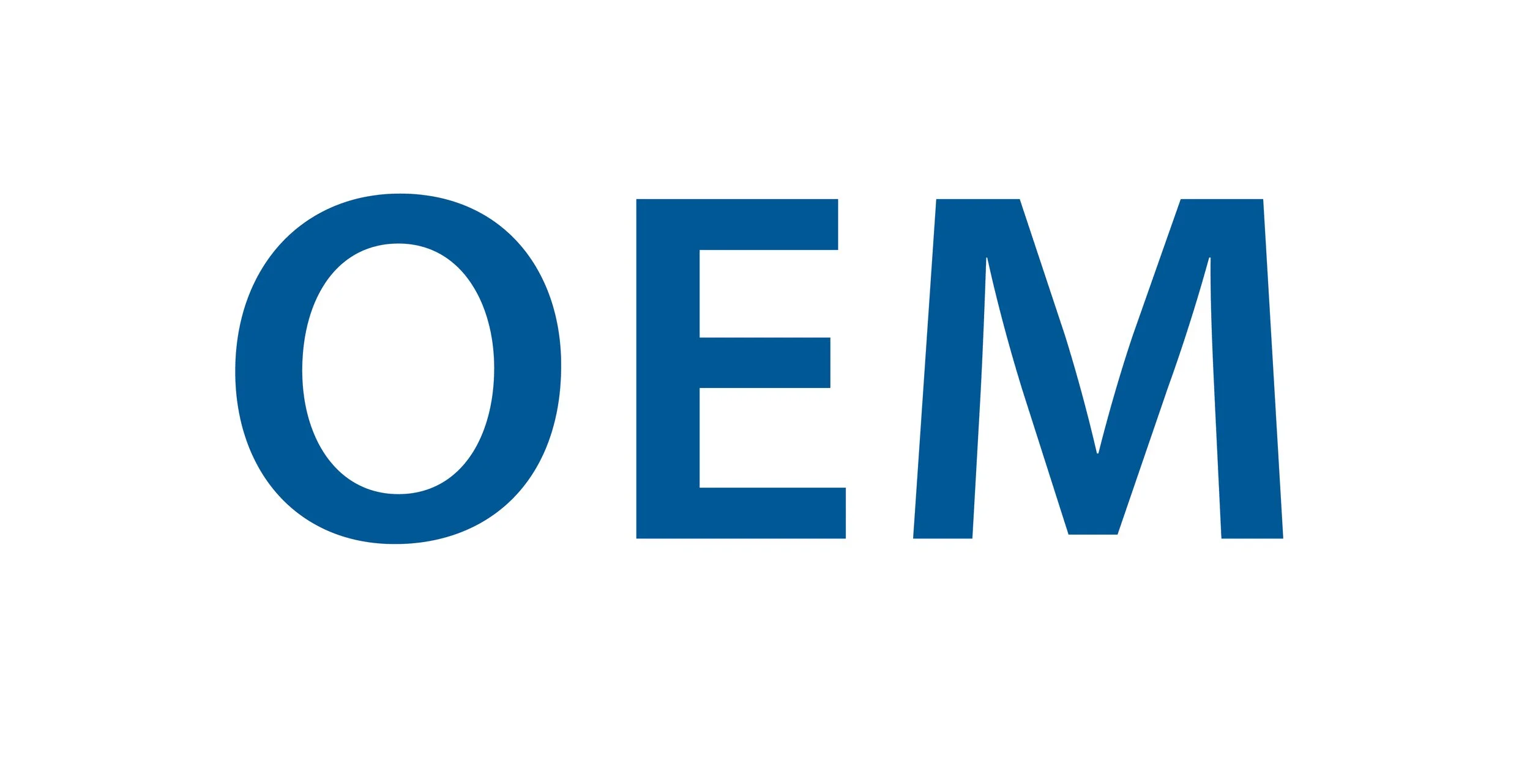 The word 'OEM' in bold blue letters on a white background.