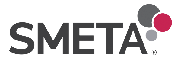 SMETA logo with stylized overlapping circles in gray and red