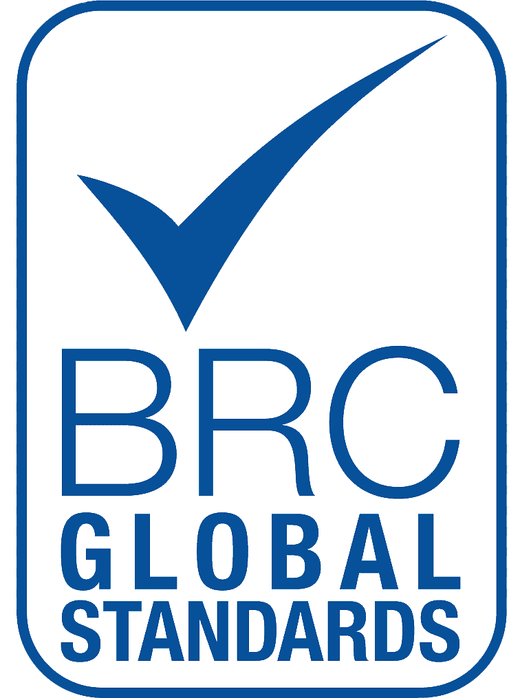 BRC Global Standards logo with a blue checkmark and text in blue that reads "BRC Global Standards".