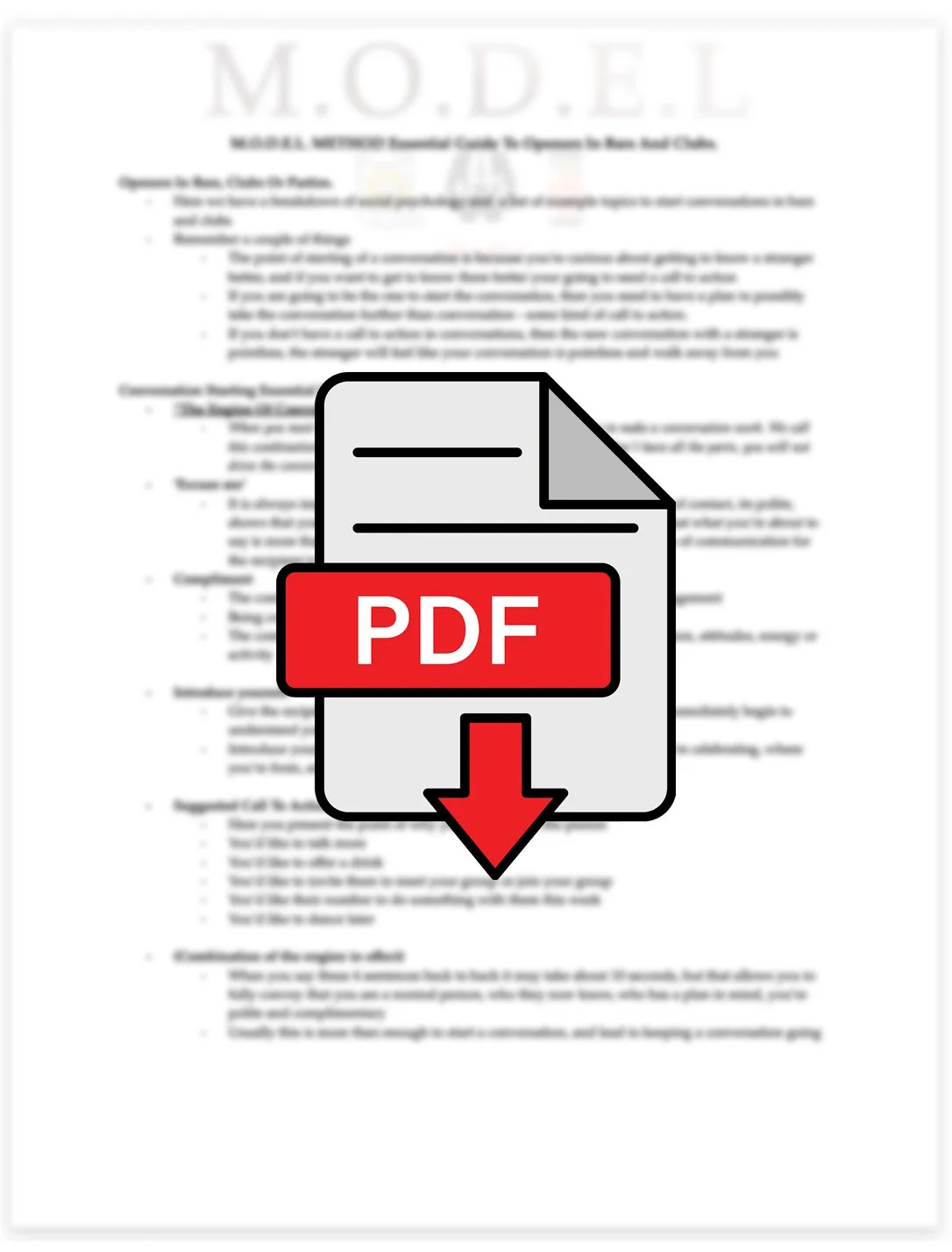 Hidden document titled 'Model' with an icon of a PDF file overlaying the text, indicating a PDF download or file.