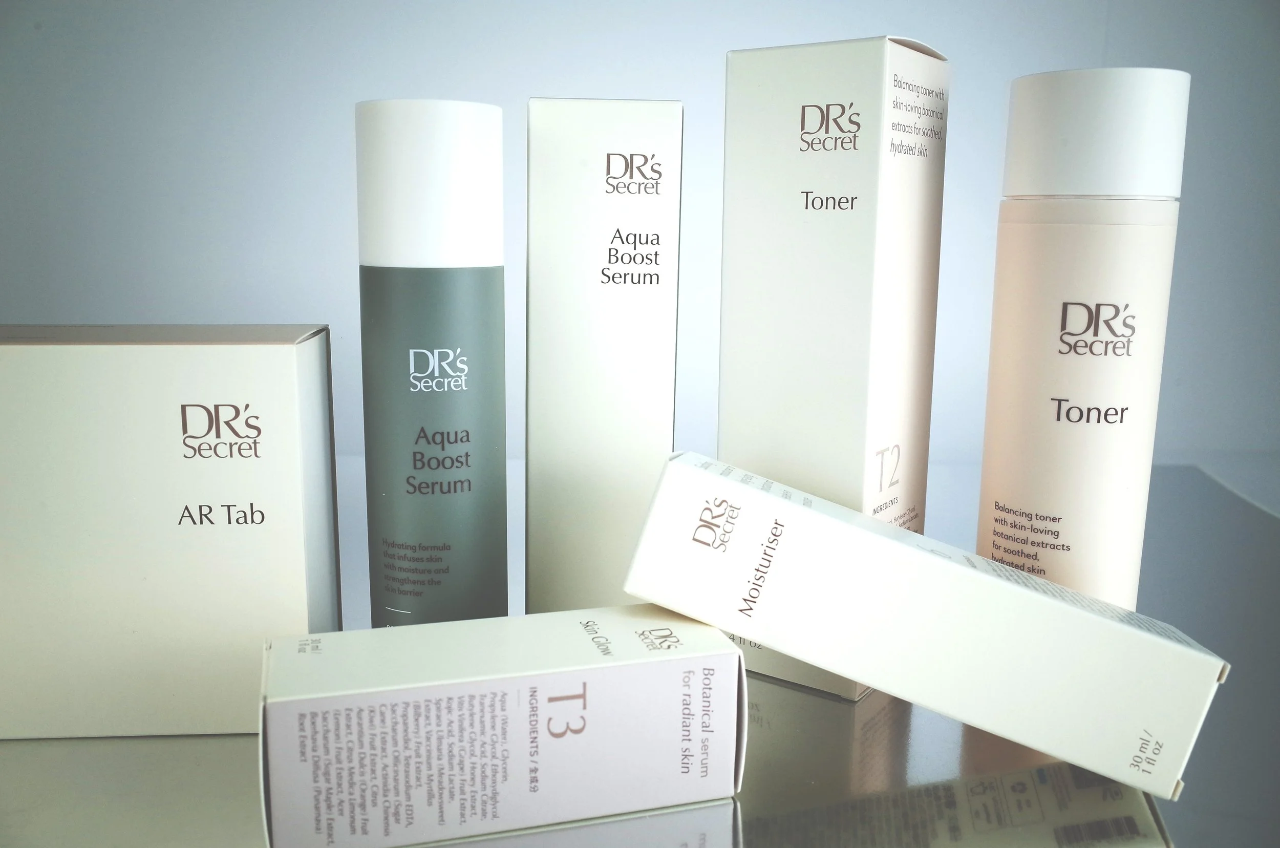 DR’s Secret - minimalist skincare packaging boxes with clean design and premium finishes, created for protection and branding.​