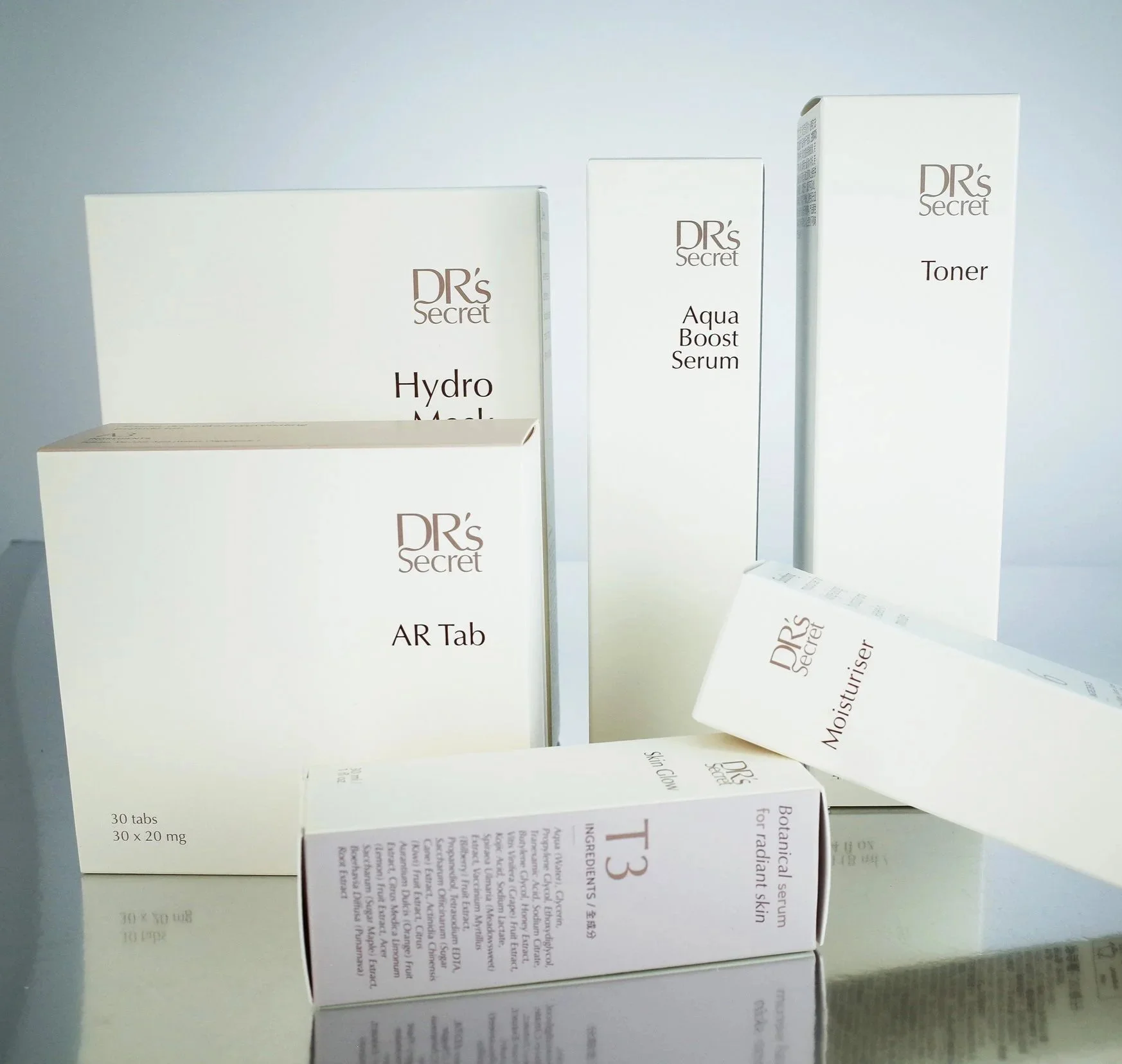 Stacked skincare packaging boxes showing consistent design, structure, and scalability across multiple SKUs.​