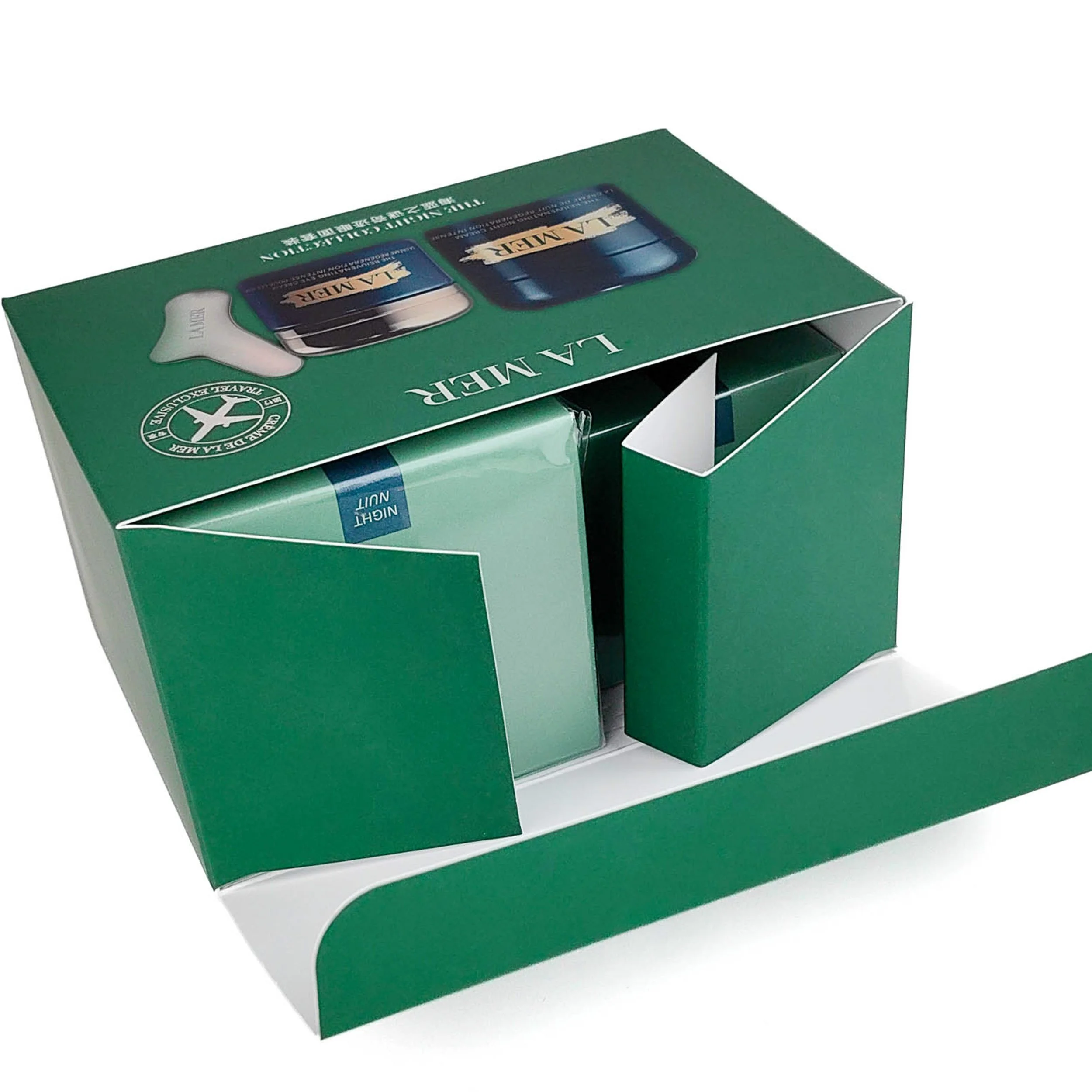 Close up of built-in nesting extension from packaging flap demonstrating a snug fit that prevents shifting and reduces material waste.