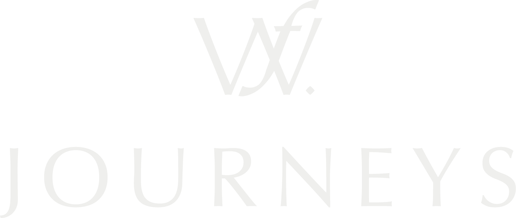 Black background with a silver logo resembling a stylized letter W or double V, and the words 'WOOD JOURNEYS' written underneath in silver capital letters.