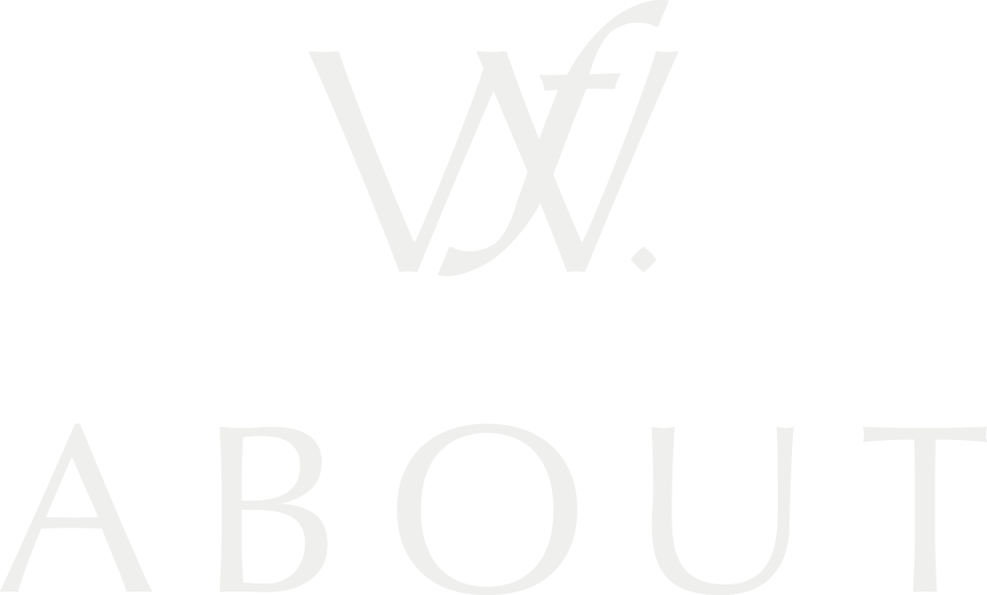 Stylized text reading "VJ" and "ABOUT" on a black background.