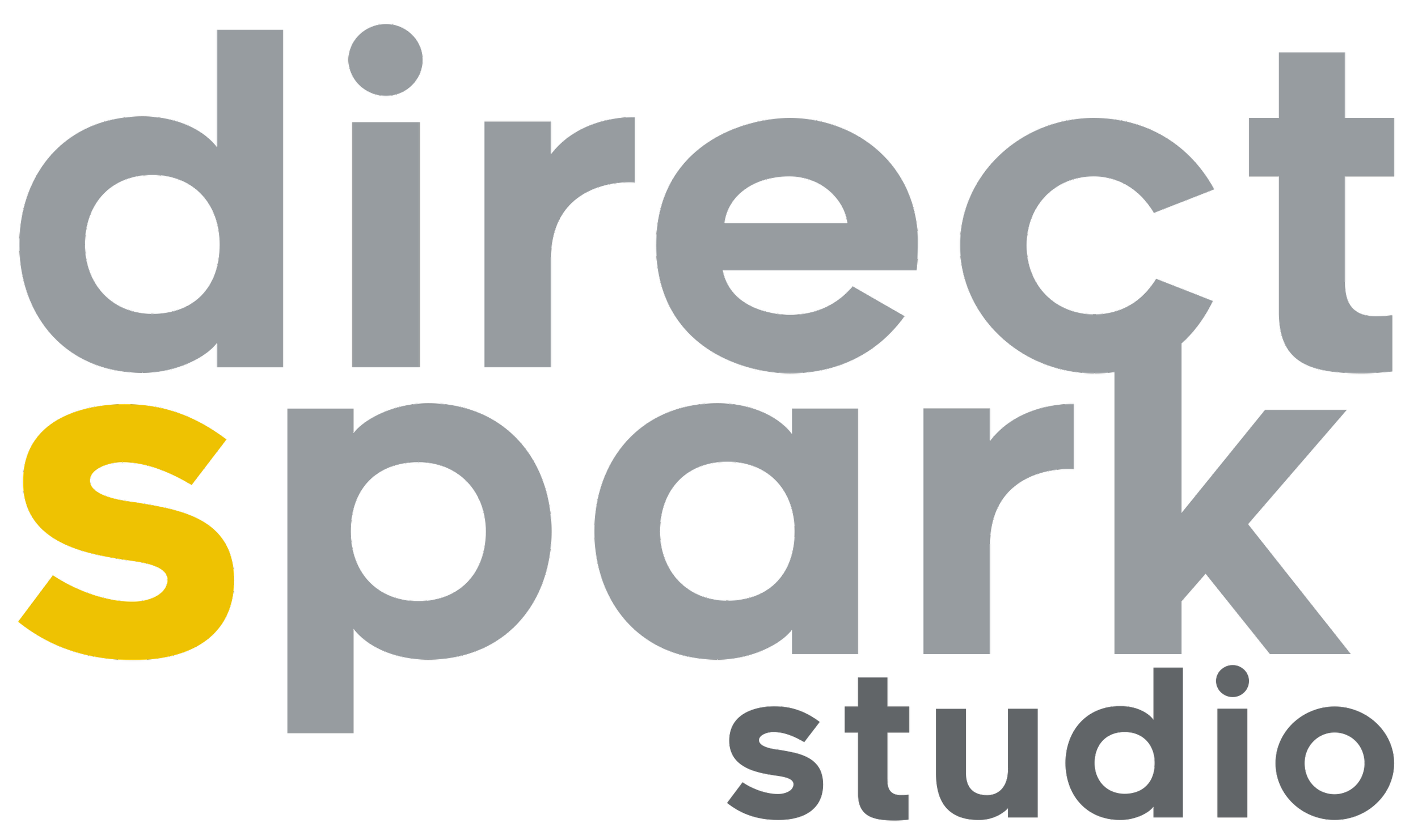 Graphic text logo for 'direct spark studio' with 'spark' in yellow and the rest in gray
