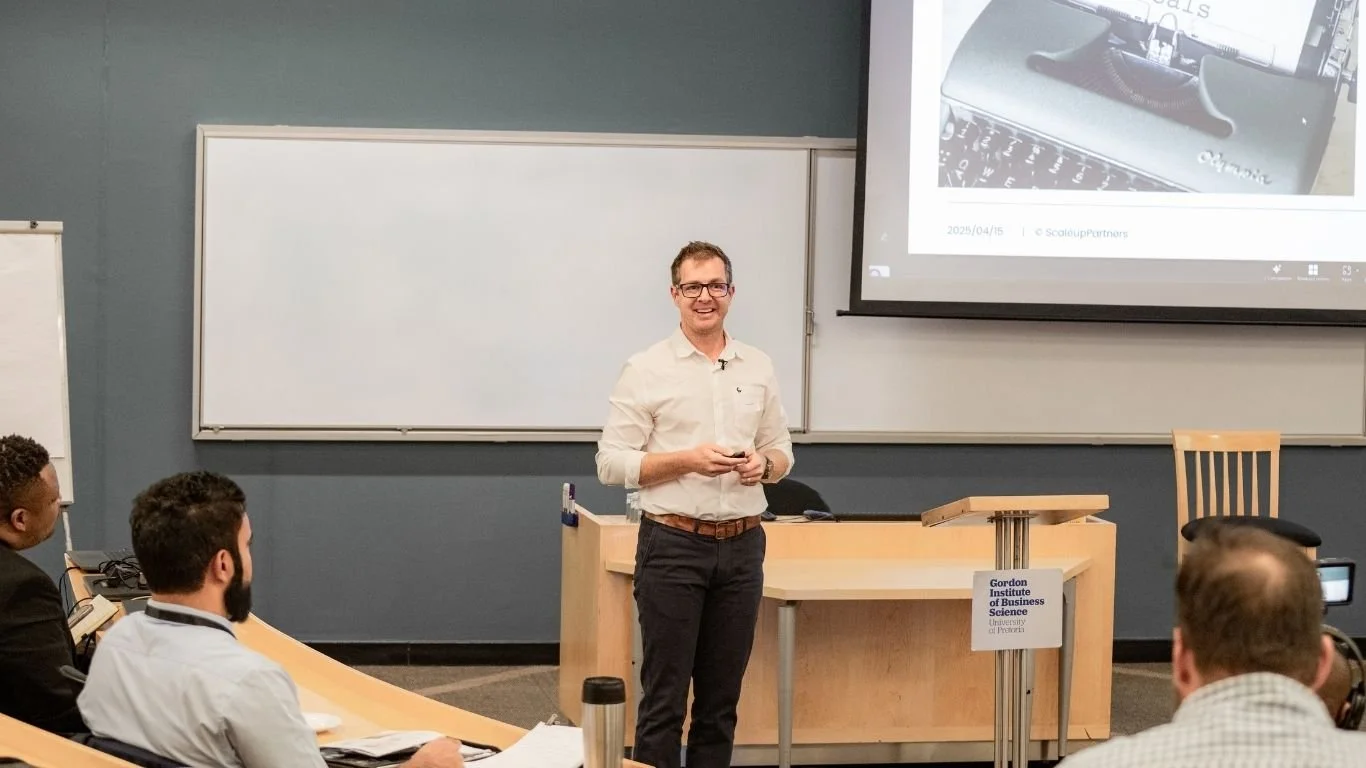 Business professional presenting a presentation about leadership at the event that was held by Scale Up Partners in Johannesburg, April 2025