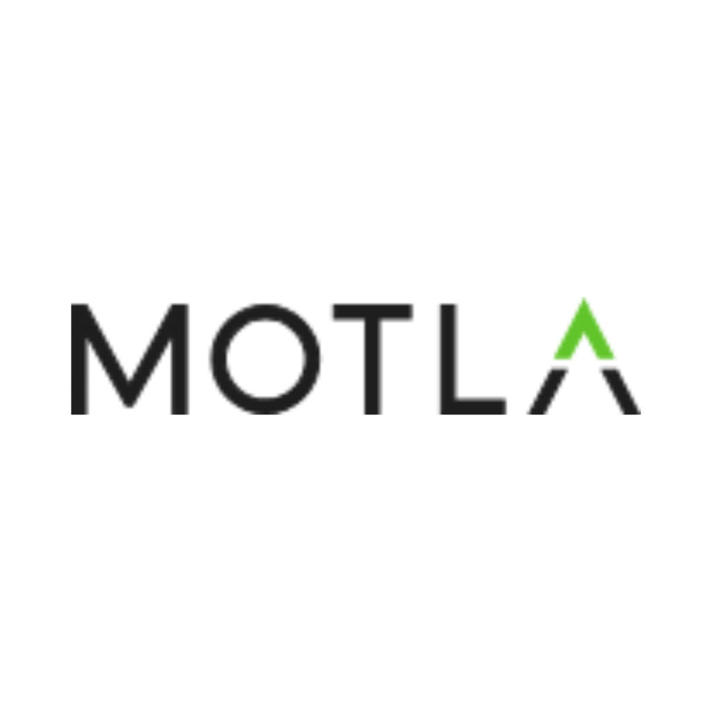 Logo with the word 'MOTLA' in black, with a green upward arrow on the letter 'A'.