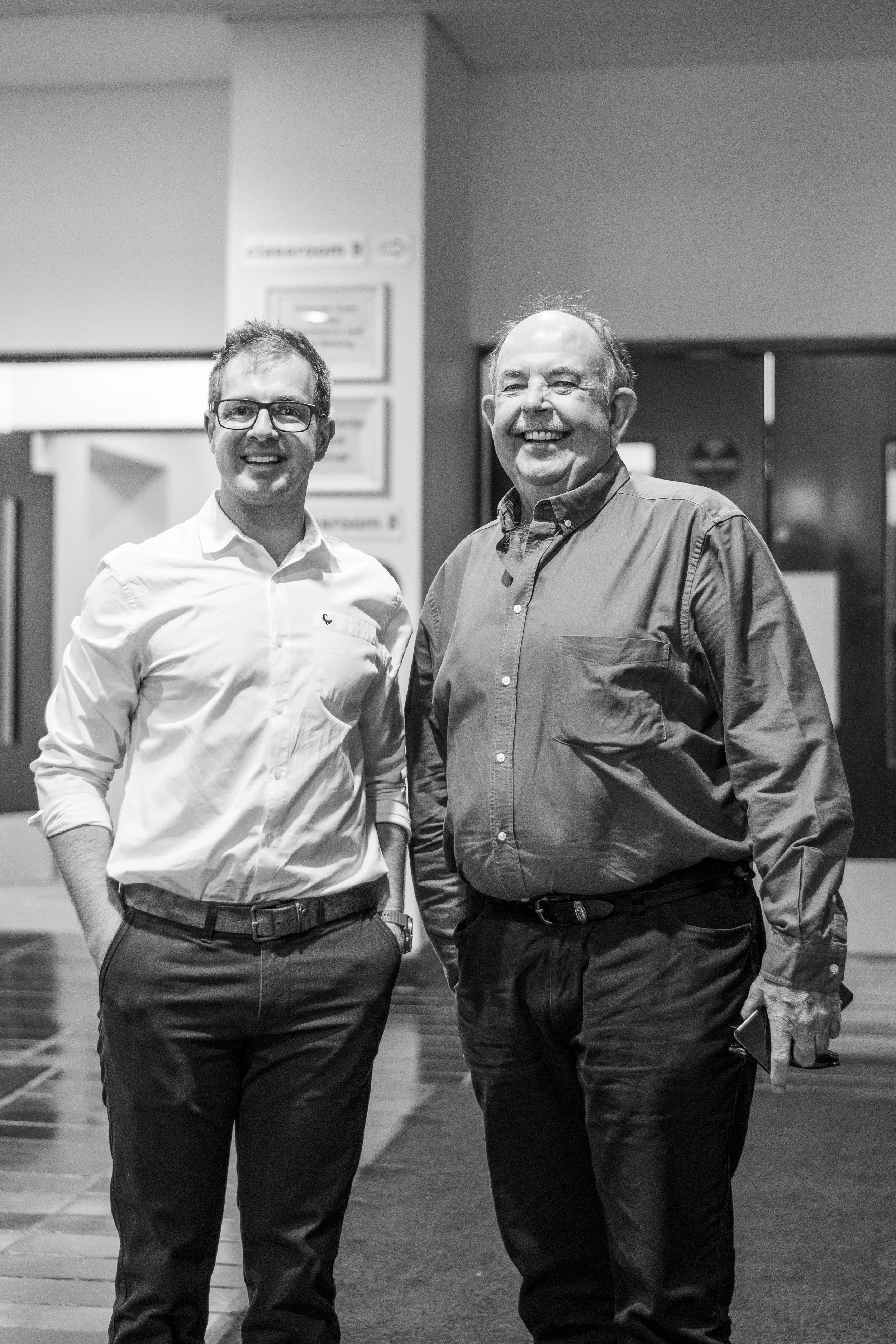 Two business leaders standing together at a leadership conference hosted by Scale Up Partners in Johannesburg, April 2025