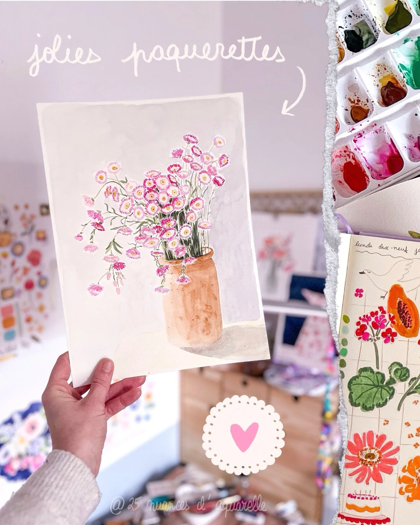Vous avez &eacute;t&eacute; unanime en story la semaine derni&egrave;re pour d&eacute;couvrir ce bouquet de p&acirc;querettes &agrave; l&rsquo;aquarelle en entier donc tadaaaa!😊 avec des petites choses r&eacute;alis&eacute;es ces deux derni&egrave;r