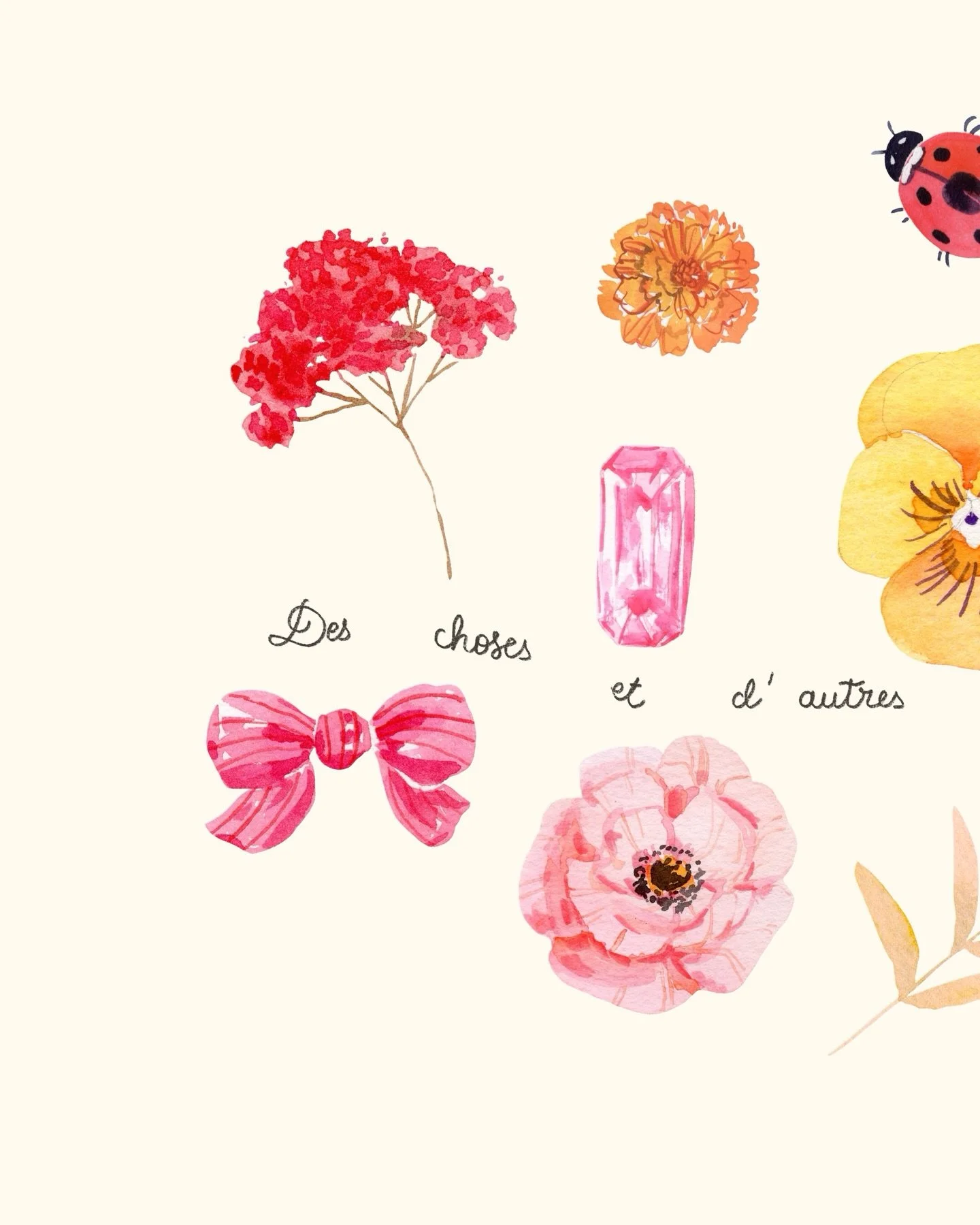 Pour le plaisir des yeux et se r&eacute;chauffer le c&oelig;ur en attendant des jours meilleurs ☀️ Des fleurs et autres petites choses extraites de mes carnets et planches d&rsquo;exploration &agrave; l&rsquo;aquarelle 🌷 je vous souhaite un doux dim