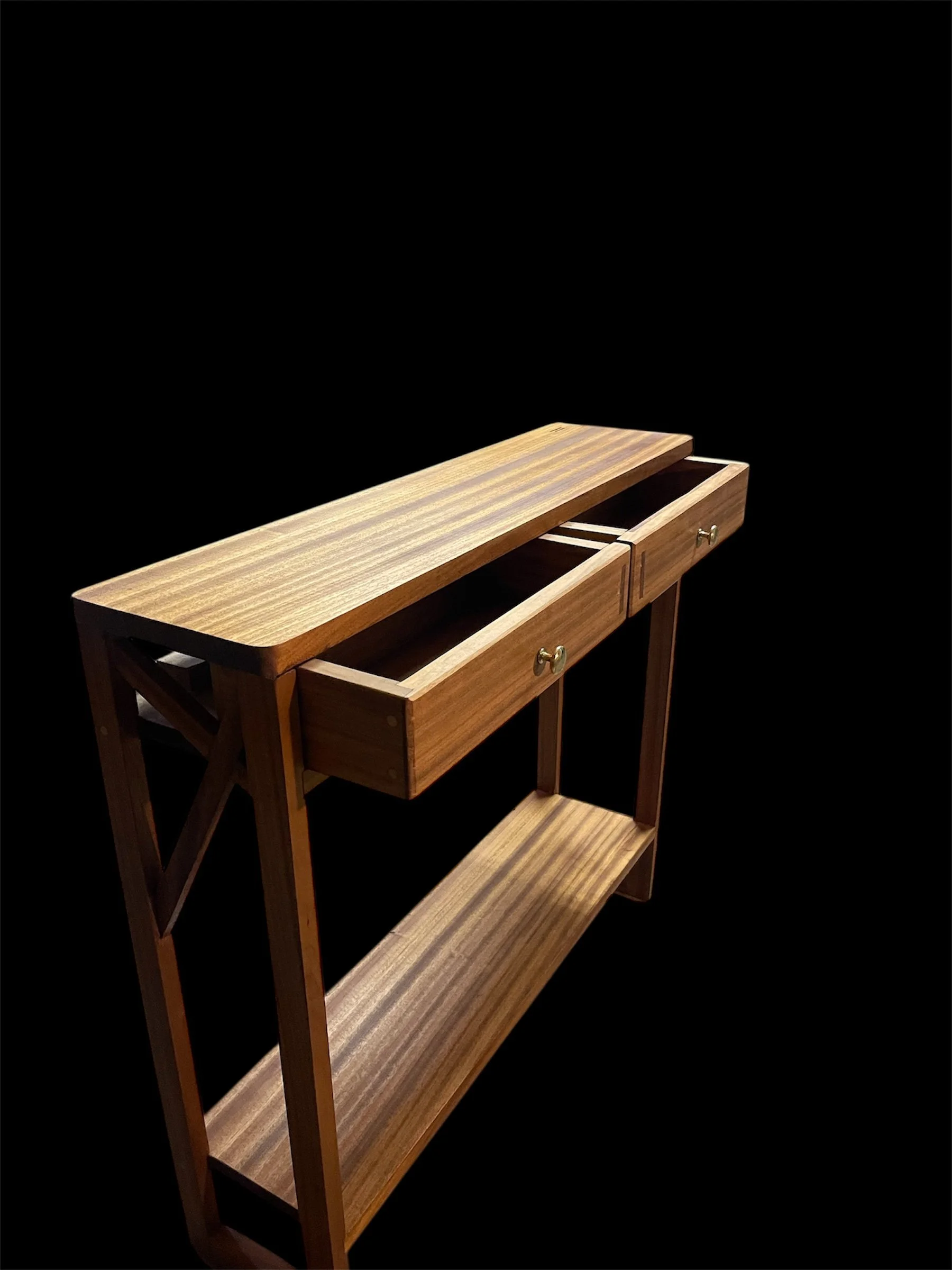 Custom African Walnut hallway table with drawers 