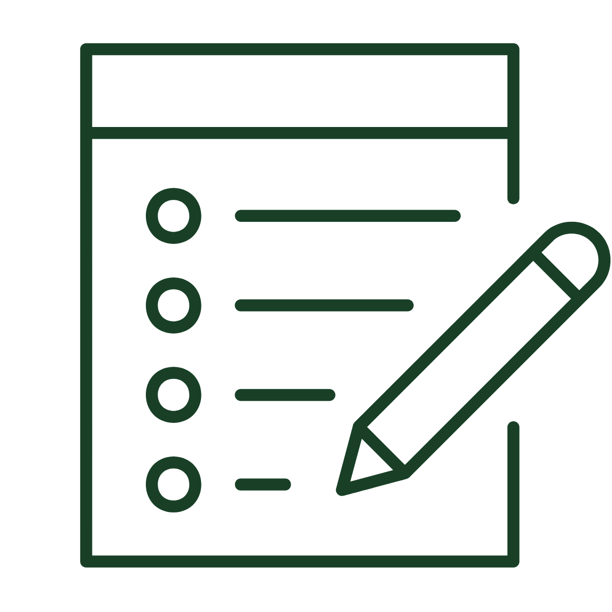 Checklist with bullet points and a pen